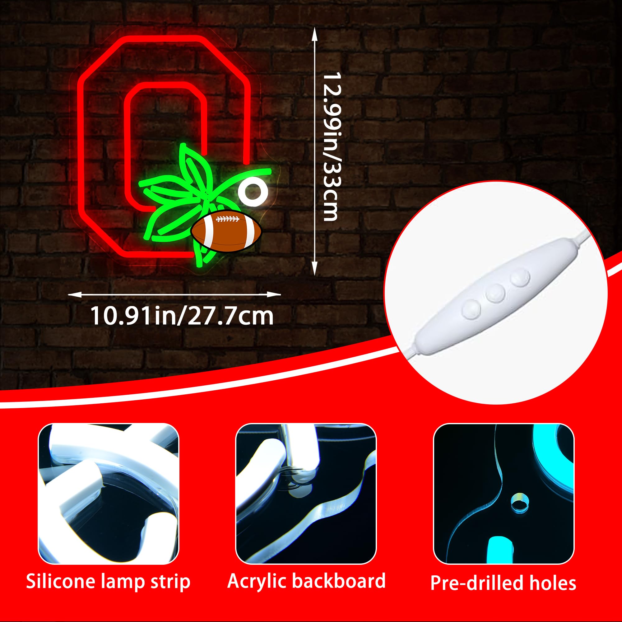 University Neon Sign For Wall Decor University Football Team Logo Led Neon Sign For Man Cave Birthday Gifts For Fans Dimmable Led Neon Light For Party Club Bar Dorm Decor Size12.9 * 10.9In(Cp136)