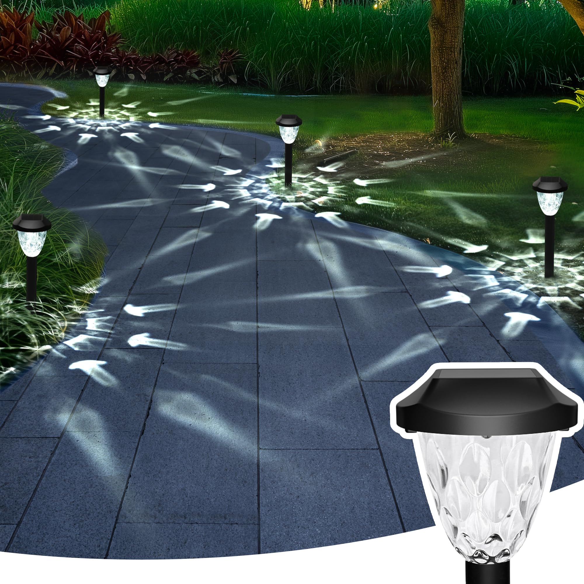 GIGALUMI Solar Pathway Lights, 8 Pack, Cold White, Waterproof, Auto On/Off, Model 8819, 14.17in  Size for Yard and Garden