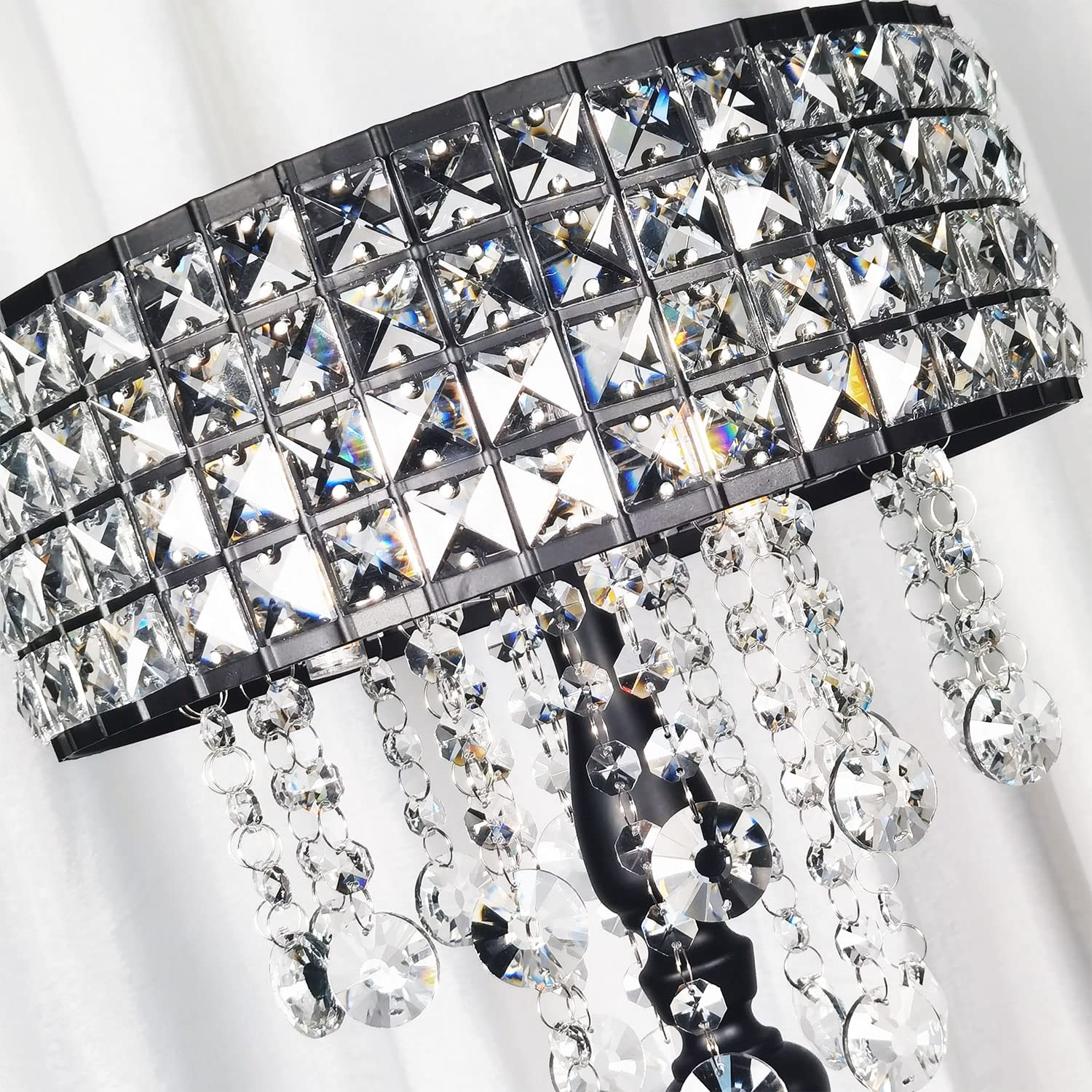 beaysyty Modern K9 Glass Crystals Floor Lamp, 3-Lights Black Reading Light for Living Room & Bedroom