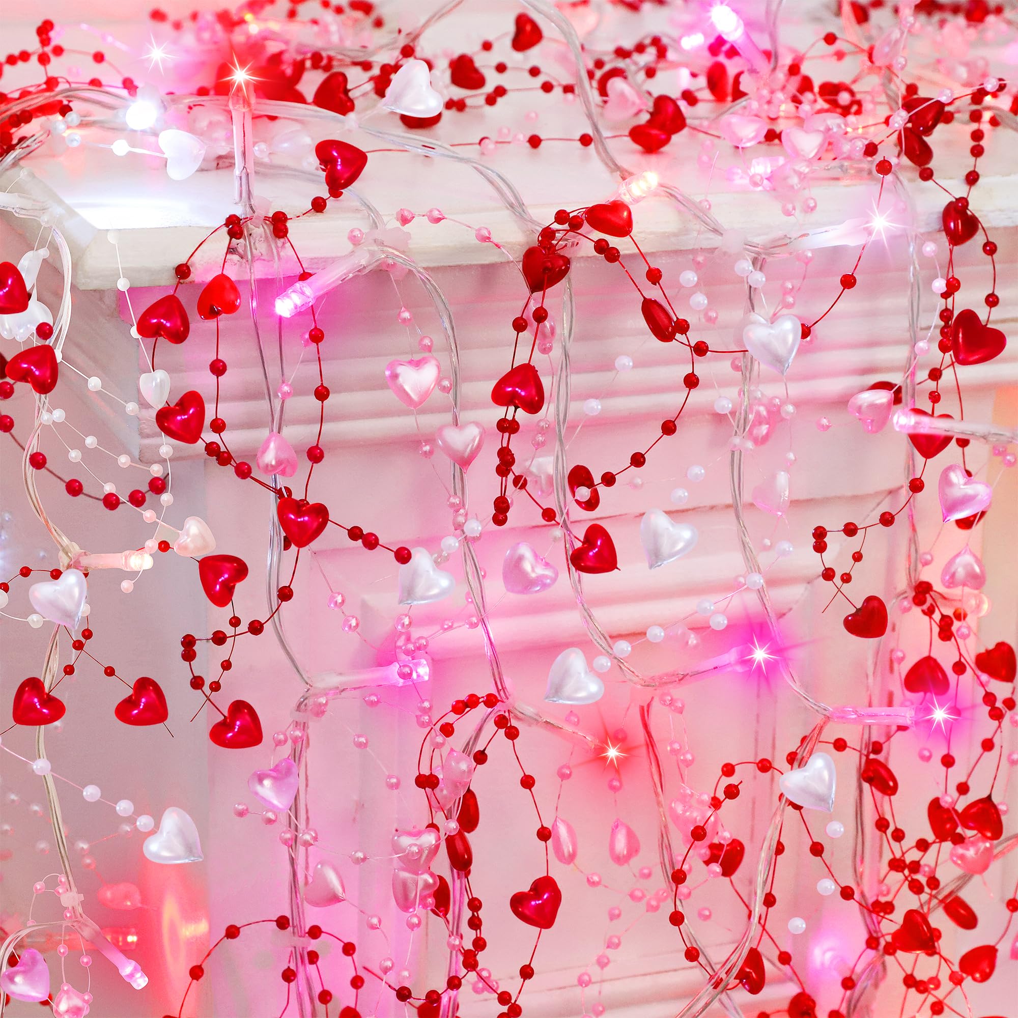 HALOGATE [Timer] Valentines Day Decor Garland Lights, 10FT 30 LED Light 2 Modes Valentine Heart String Lights Battery Operated,