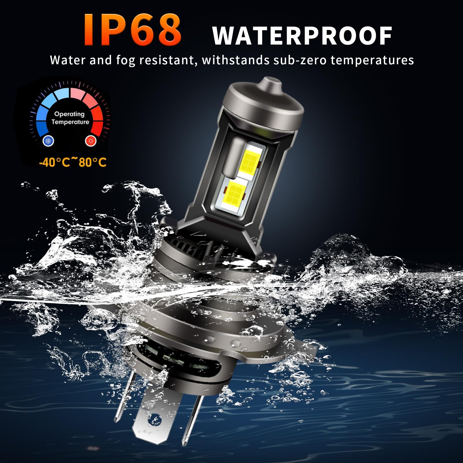 APMAT H4 Light Bulb 6000K Xenon White, 30000LM, Wireless 9003 HB2, Aluminum, 2PCS