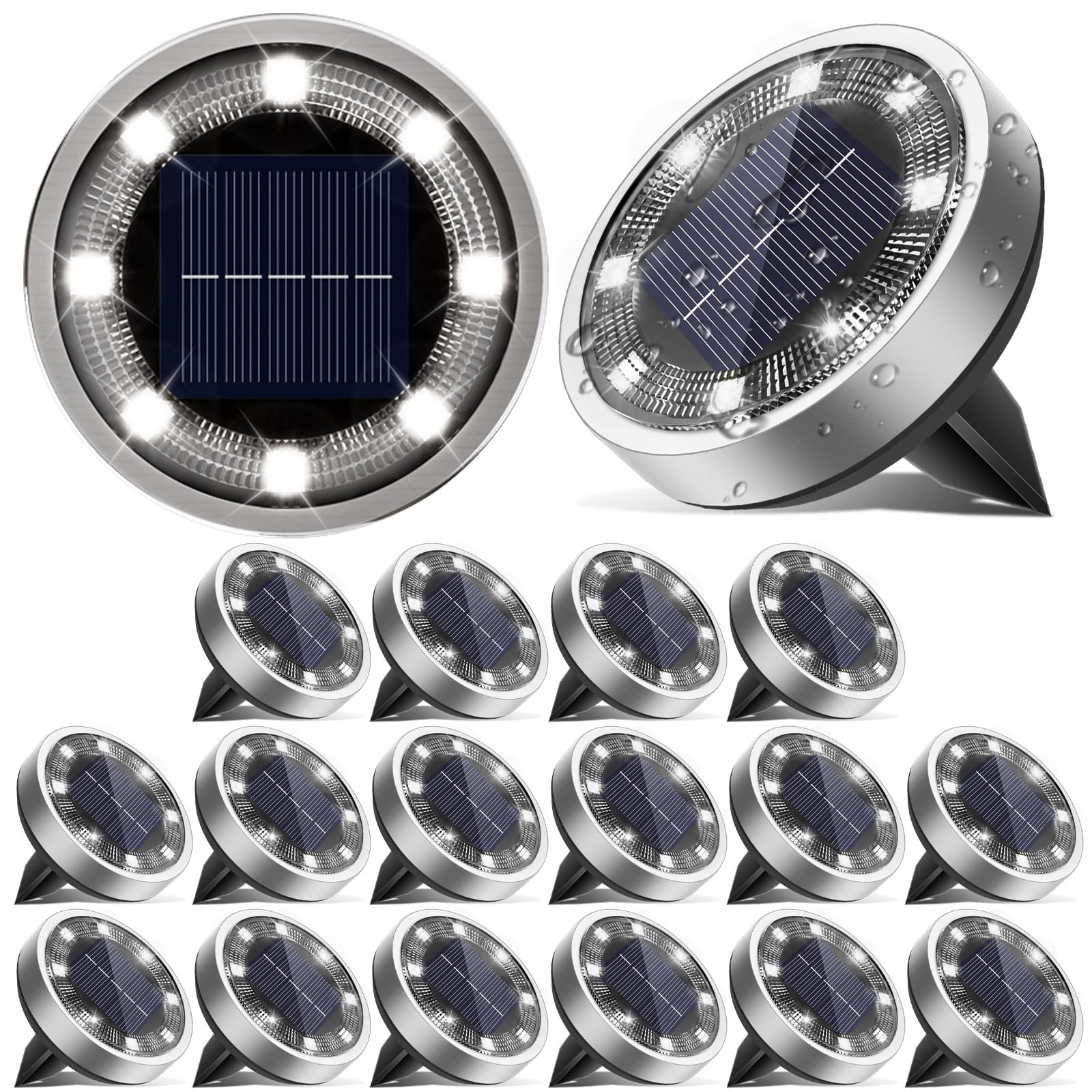Vighep Solar Ground Lights 18 Pack Flat Solar Lights Outdoor Waterproof  Bright Led Solar Disc Lights  6000K Cool White Landscape Lighting For Outside Yard Garden Pathway Driveway Lawn