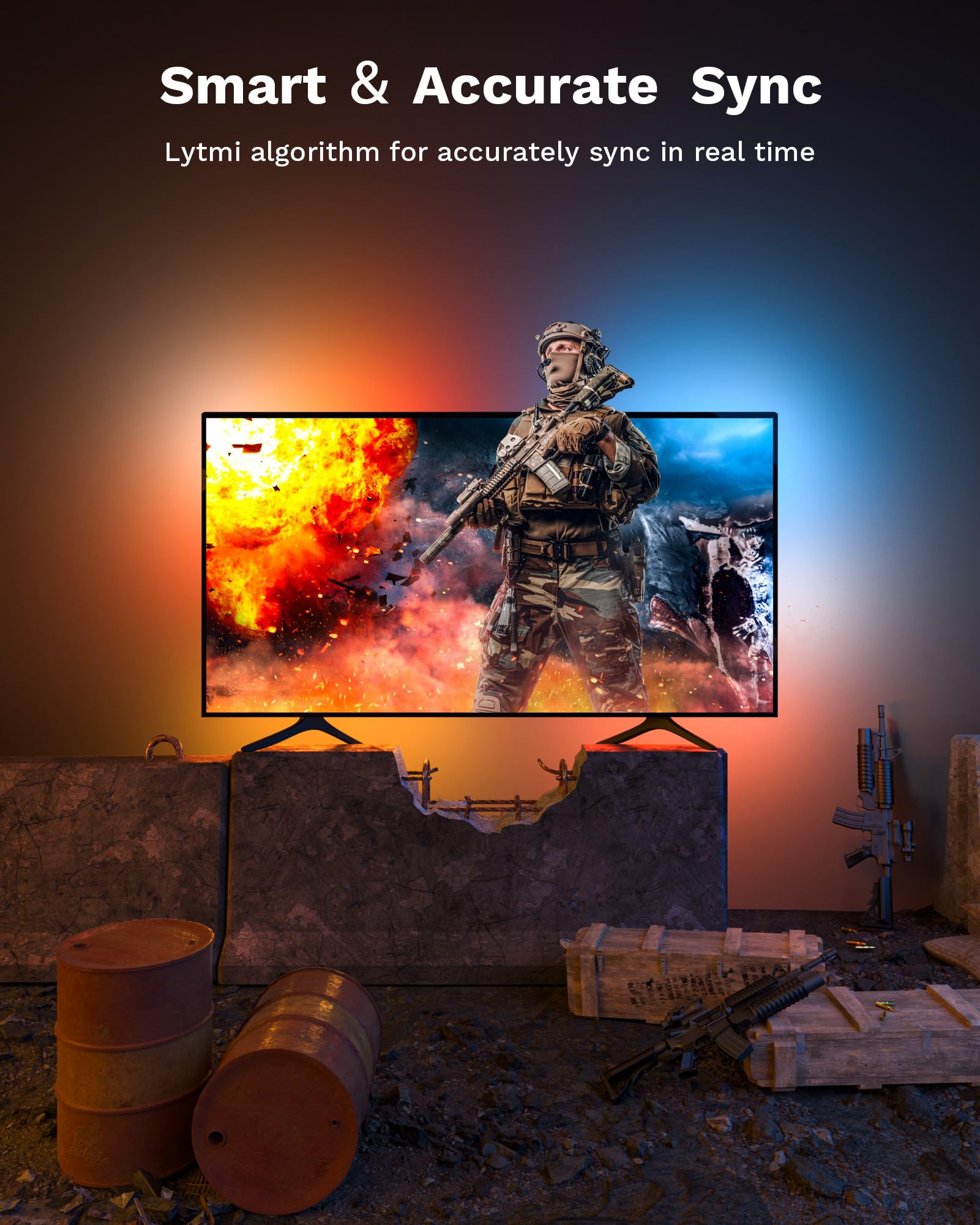 Lytmi Fantasy 3 Tv Backlight Kit Hdmi 2.1 With Sync Box Wi-Fi For 55~60 Inch 8K 60Hz Color Lights Compatible Alexa & Google Assi