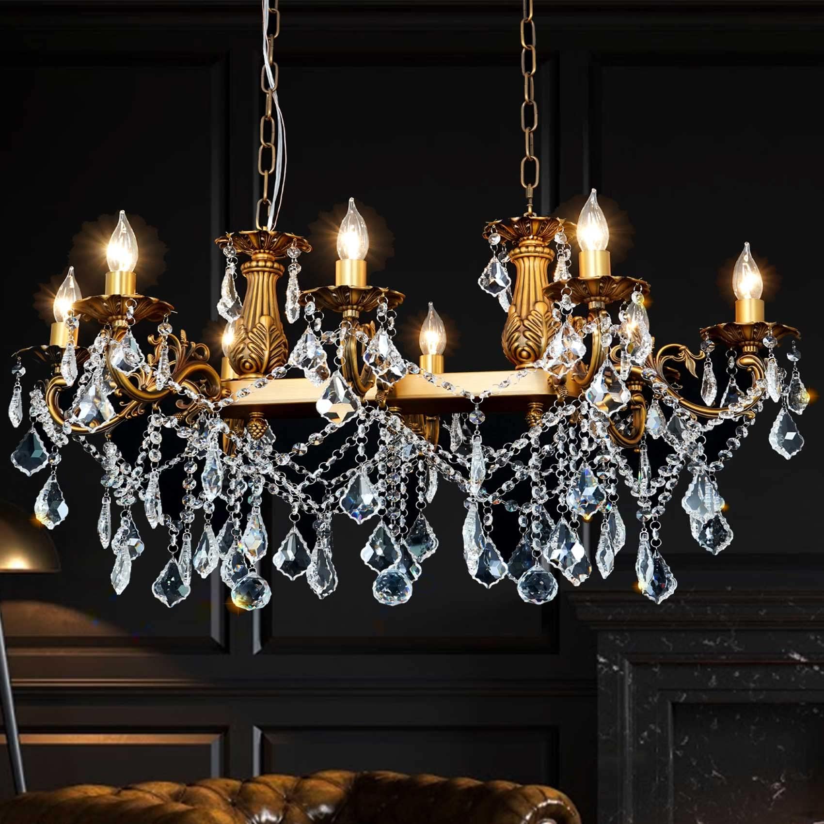 MEEROSEE Crystal Chandeliers Contemporary Chandelier Island Lighting 8 Lights Candle Pendant Rectangle Hanging Ceiling Light Fixture for Dining Room Living Room Kitchen Island Entry L33.85