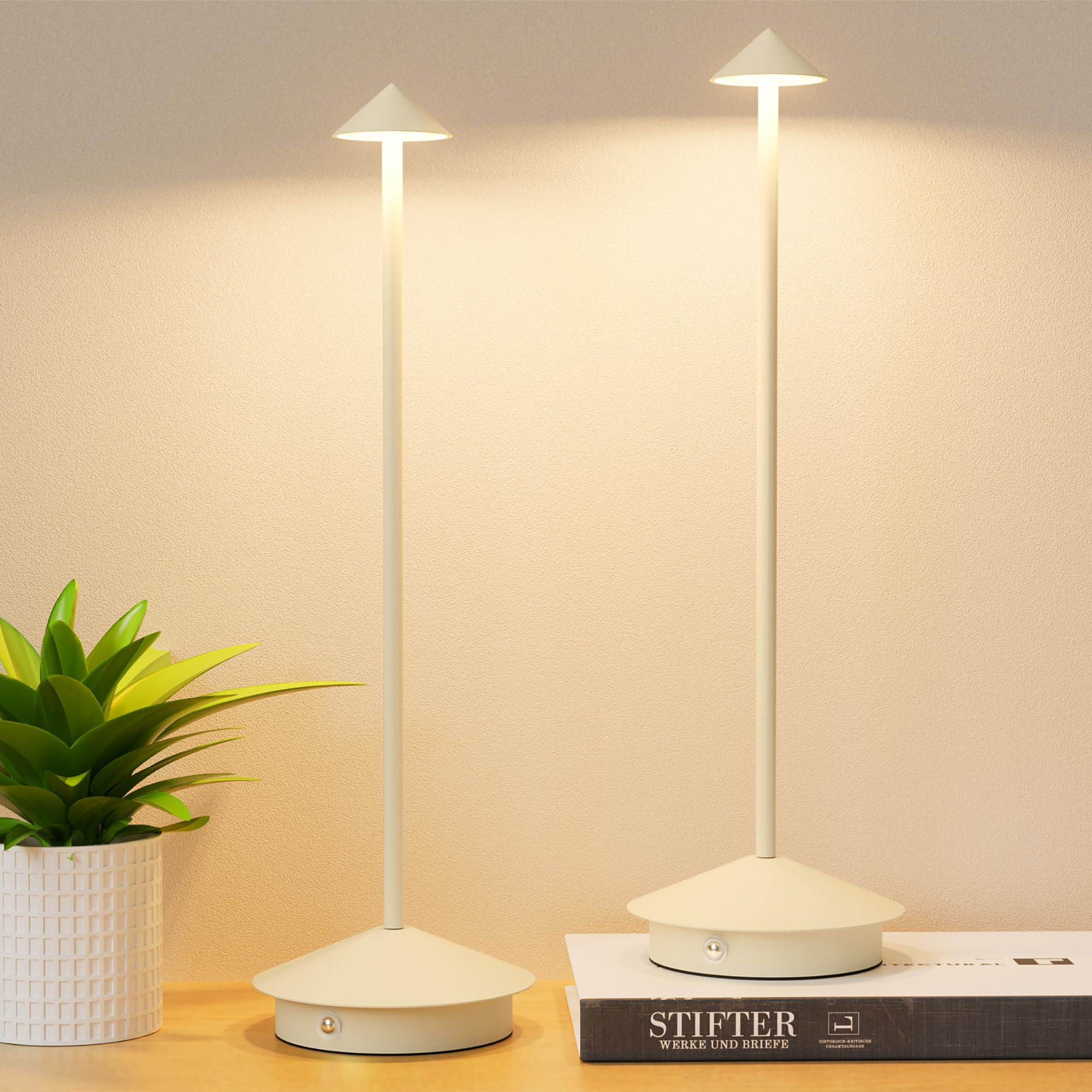 Aoceley 2-Pack 6000mAh Rechargeable Led Table Lamps Outdoor Cordless Table Lamp Waterproof Portable  3-Color Stepless Dimmable Modern Lamp for Restaurant/Bedroom(Beige)