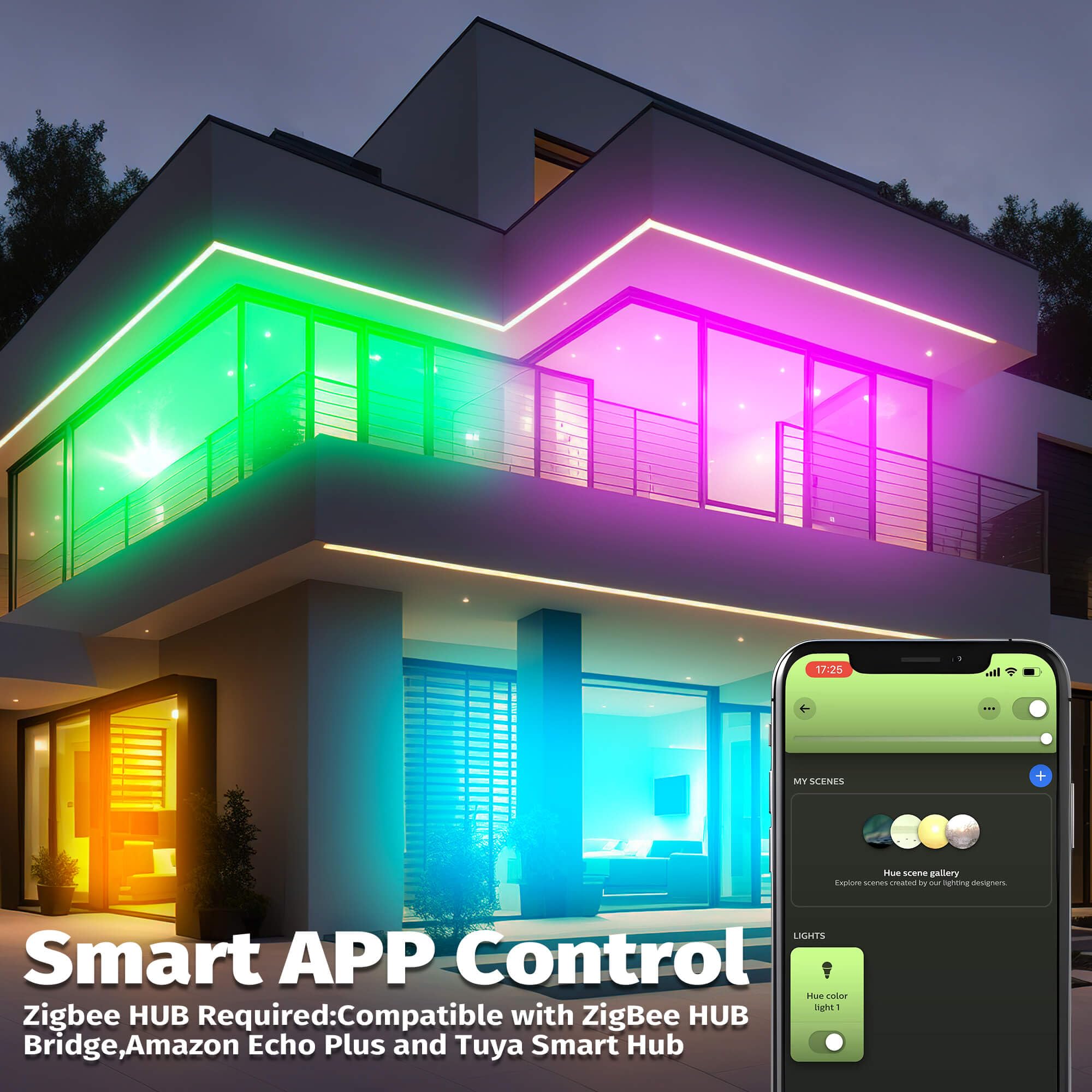 GIDERWEL Smart RGBWW LED Light Strip Kit, ZigBee Dimmable, Plastic, RGBW, Ambiance Lighting