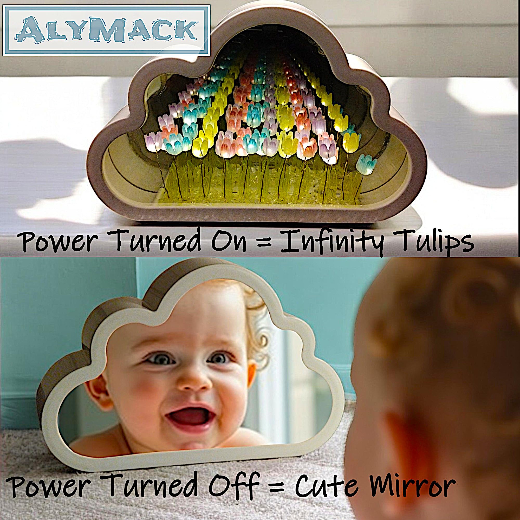 ALYMACK Tulip Lamp - Infinity Mirror Night Light, Battery Powered, Rainbow, Model AM2, Size AA, Plastic Material