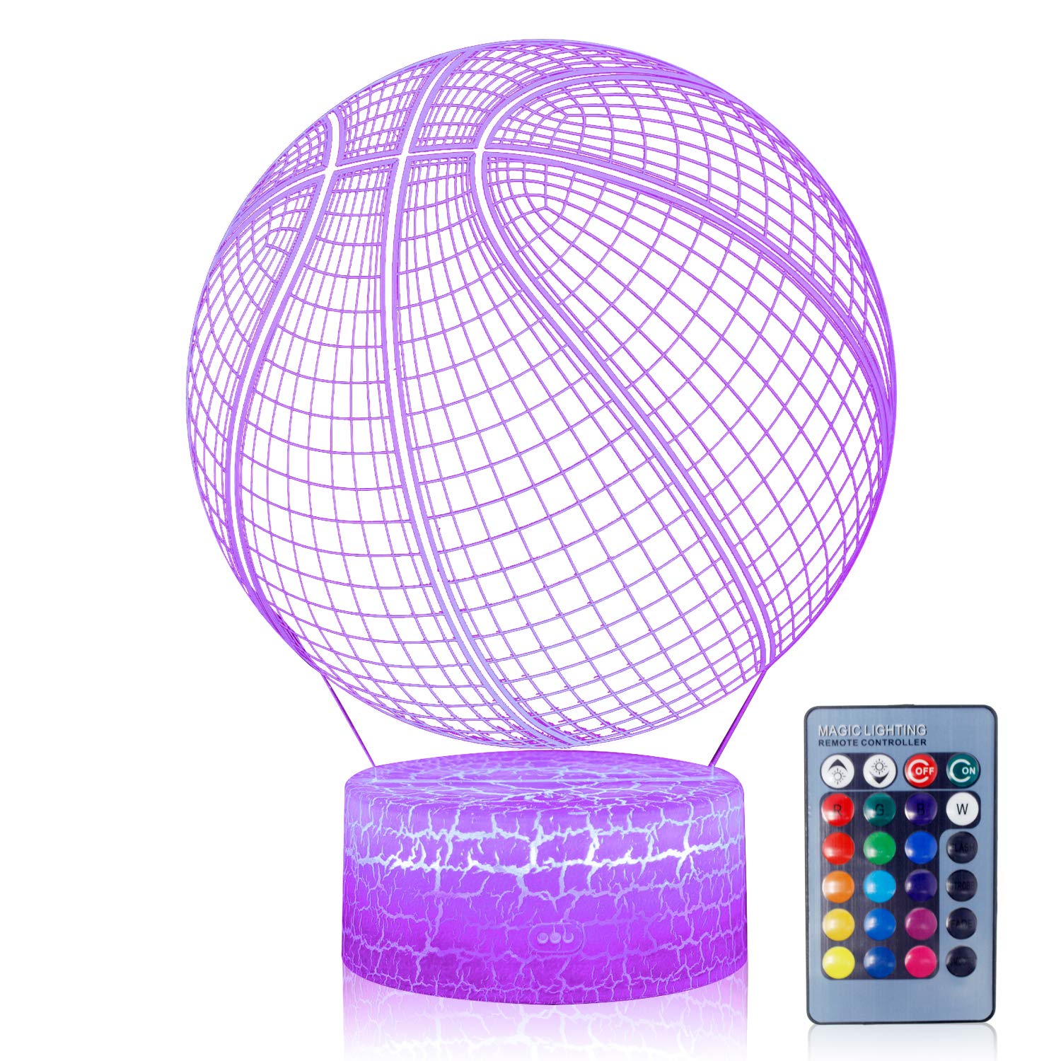 AZALCO 3D Basketball Night Light, Color Changing & Dimming LED Lamp, Remote Control, Acrylic Decor for Kids, Model 20180916NLUS03