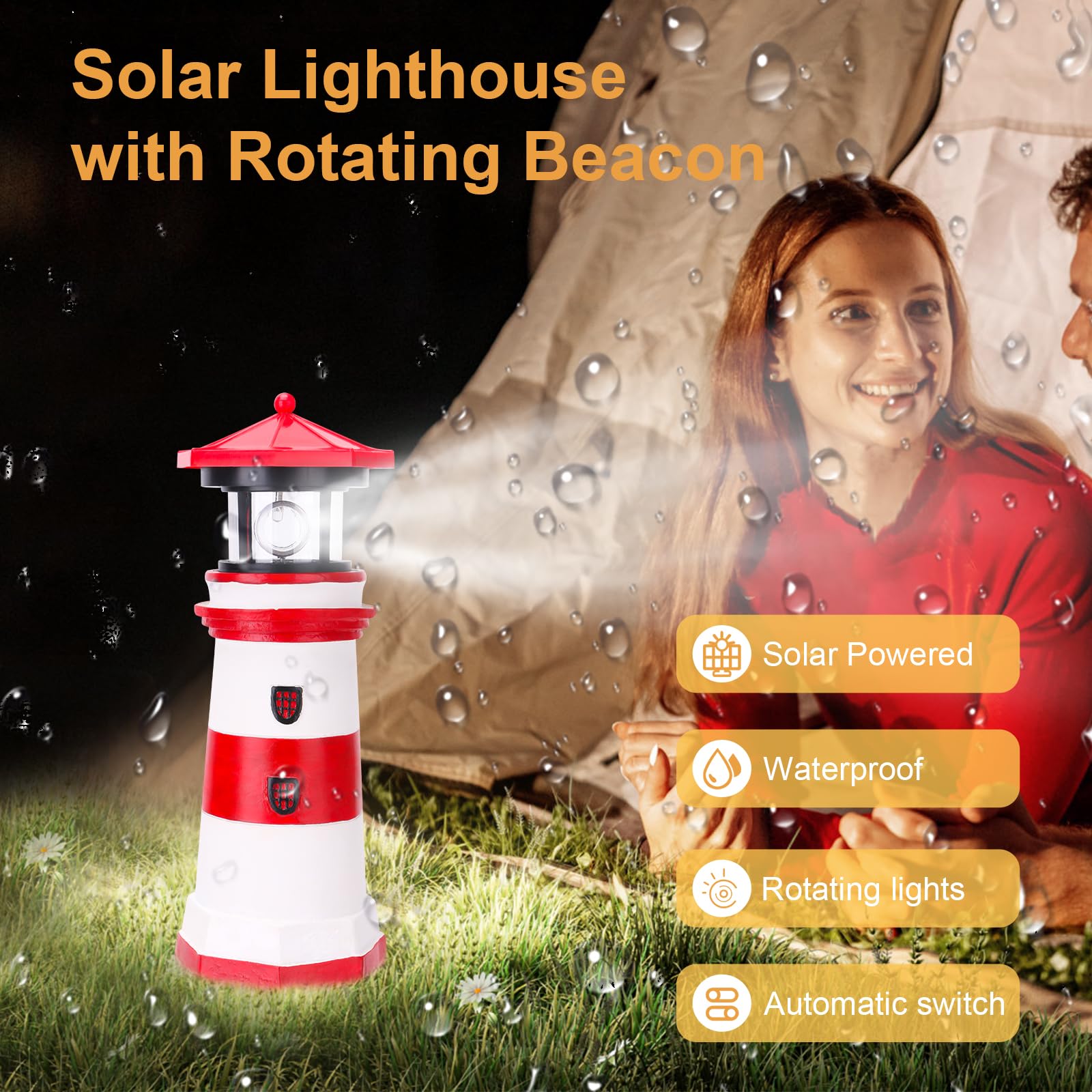 Rosycoud Solar Lighthouse With Rotating Beacon, 10.6'' Outdoor Garden Decor, Waterproof Statue Lamp For Yard Lawn Patio Gifts