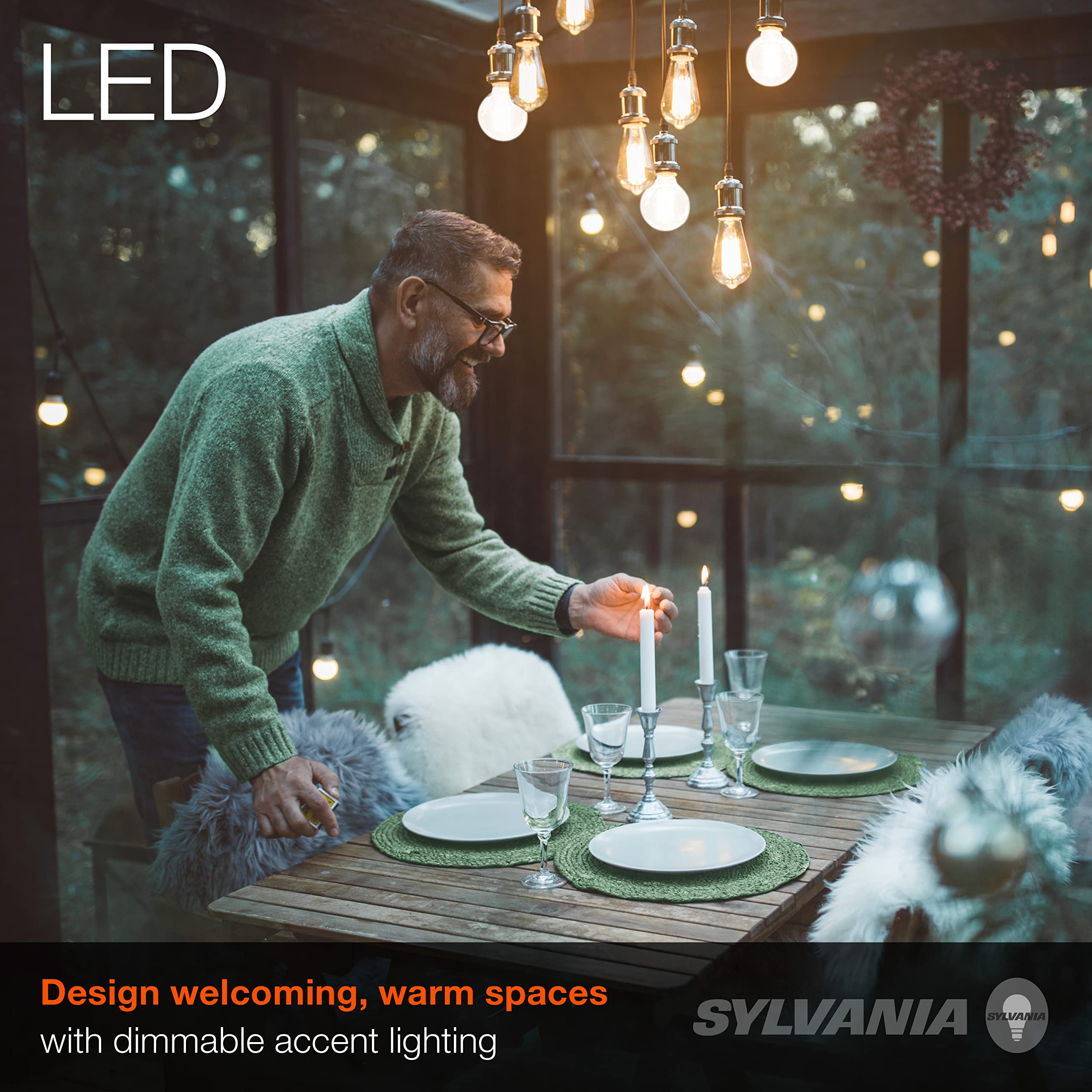 LEDVANCE Sylvania LED Vintage Filament G40 Globe Bulb, 60W = 6.5W, 650 Lumens, Dimmable, Amber Glow, 2 Pack,