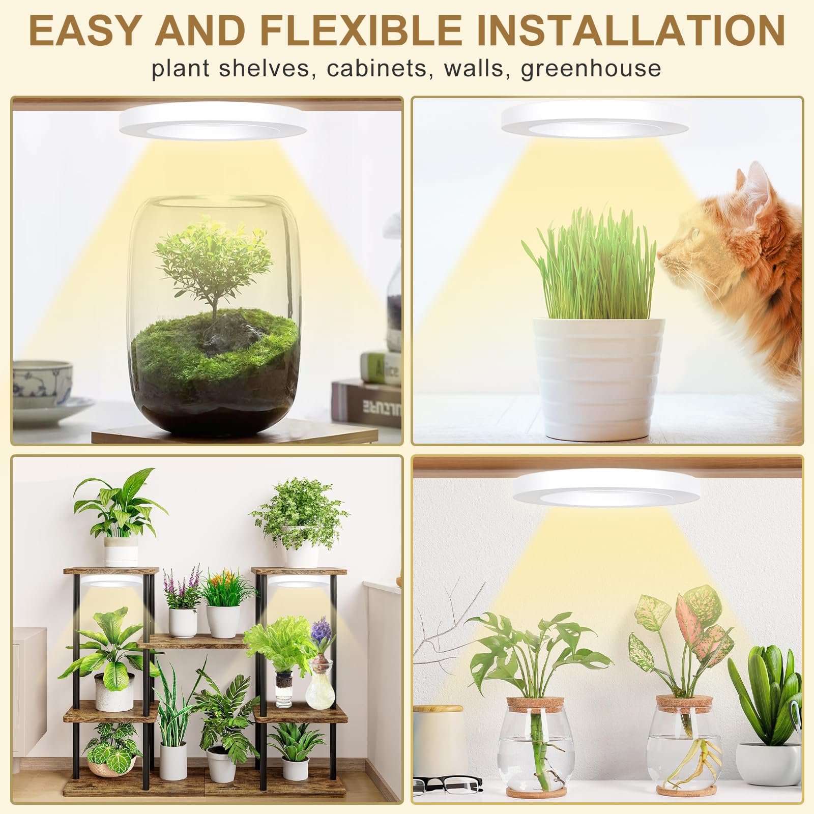 Aopeids 2025 Upgraded Full Spectrum Grow Light For Indoor Plants - 144 Leds, 3 Lighting Modes, Auto On/Off Timer (4/8/12H), 10-Level Dimmable Halo Small Plant Lights (White, 6.3Inch Dual Head)