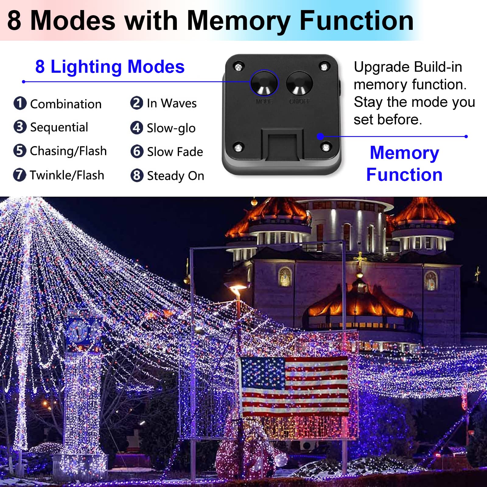 4Th Of July Patriotic Decorations Solar String Lights Outdoor Waterproof-Red White And Blue Lights,2Pack Each 100Led 33Ft,Ip67 W