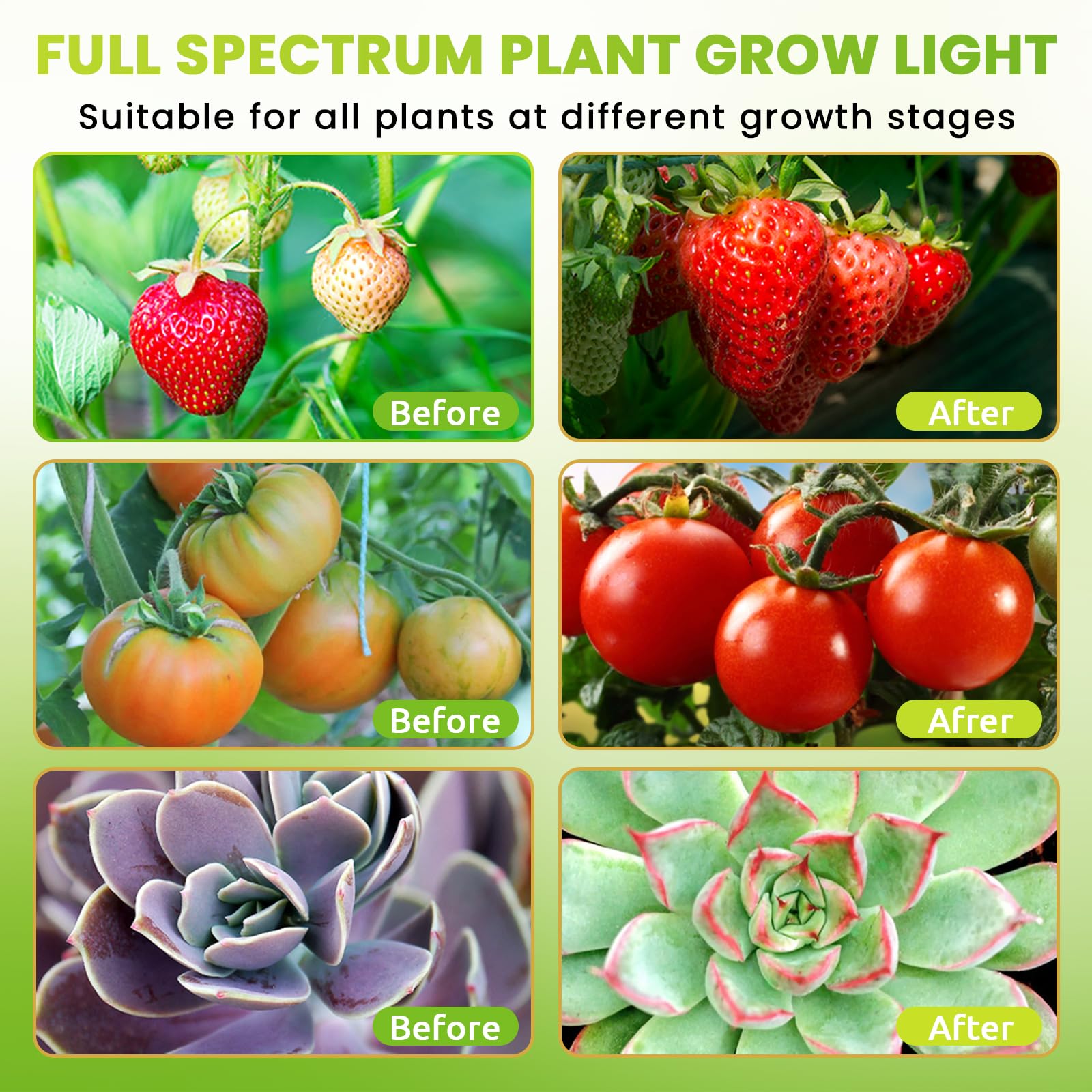 bseah Grow Light for Indoor Plants, 4 Head Clip-On, Full Spectrum, Red+Blue, with 3/9/12H Timer and AC Adapter