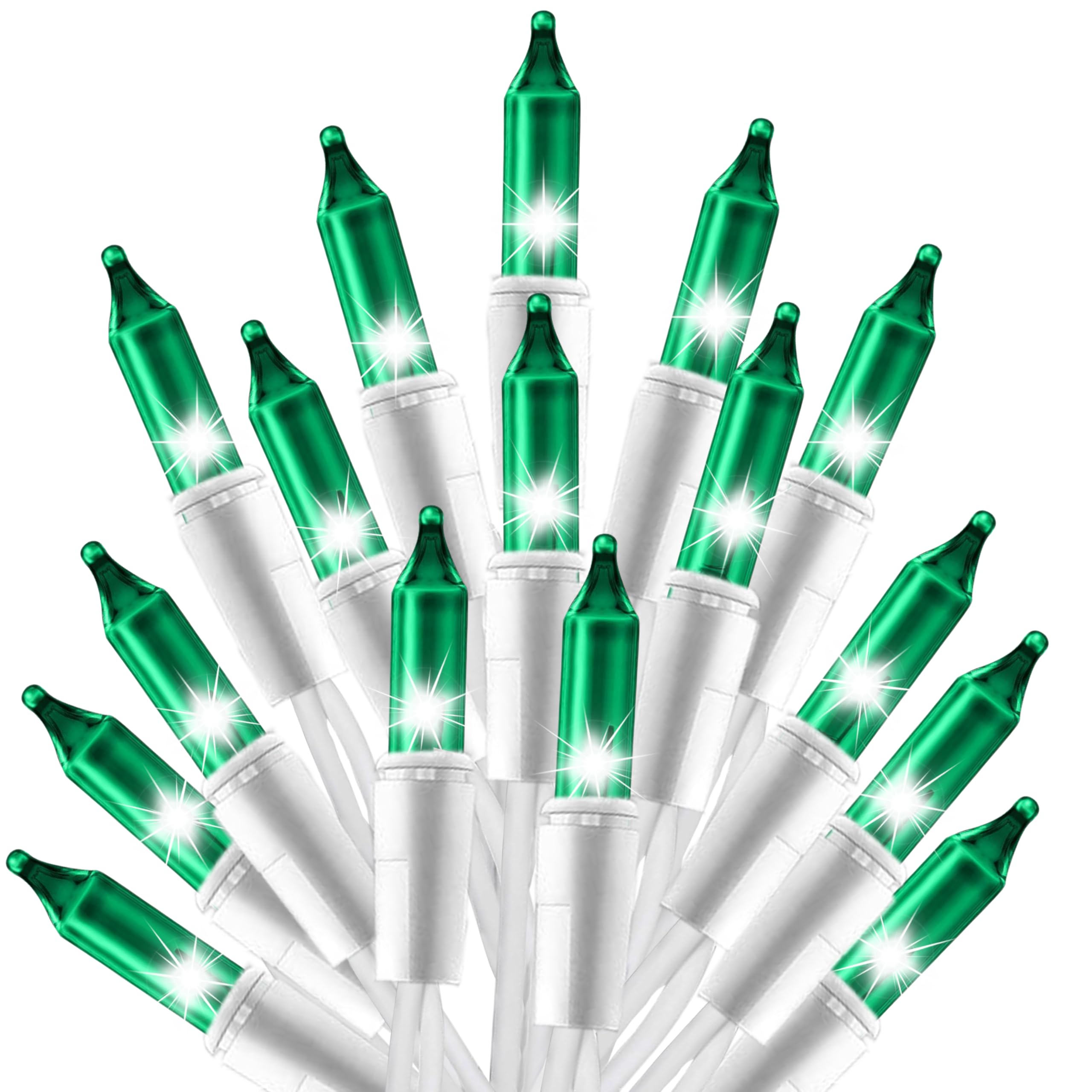 Holiday Essence 100 Green Christmas St. Patrick's Day Light Set, 20.6 Feet White Wire Indoor Outdoor