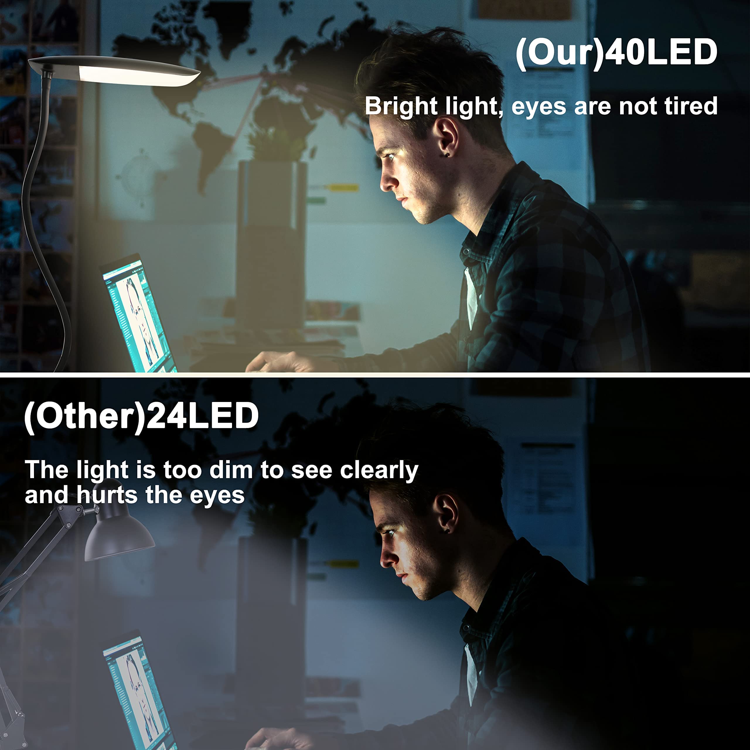 LiFMIRA Clip-On Lamp, USB Reading Light, 3 Color Modes, 10 Brightness Levels, 8W, Flexible Gooseneck, Matt Black, Eye-Caring Bed Light