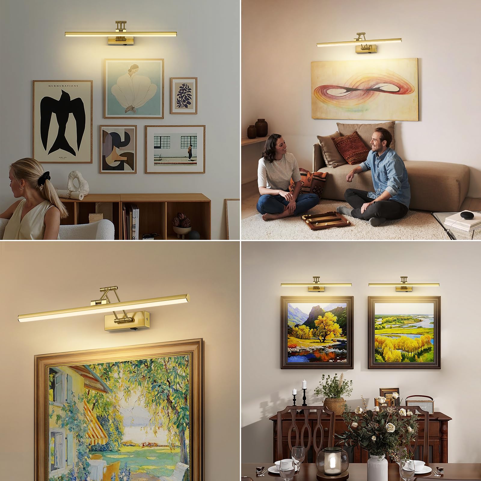 Joossnwell Battery Operated Picture Light - 23.62 Inch Wireless Art Lighting, Brass - Remote Dimmable for Paintings and Gallery Use