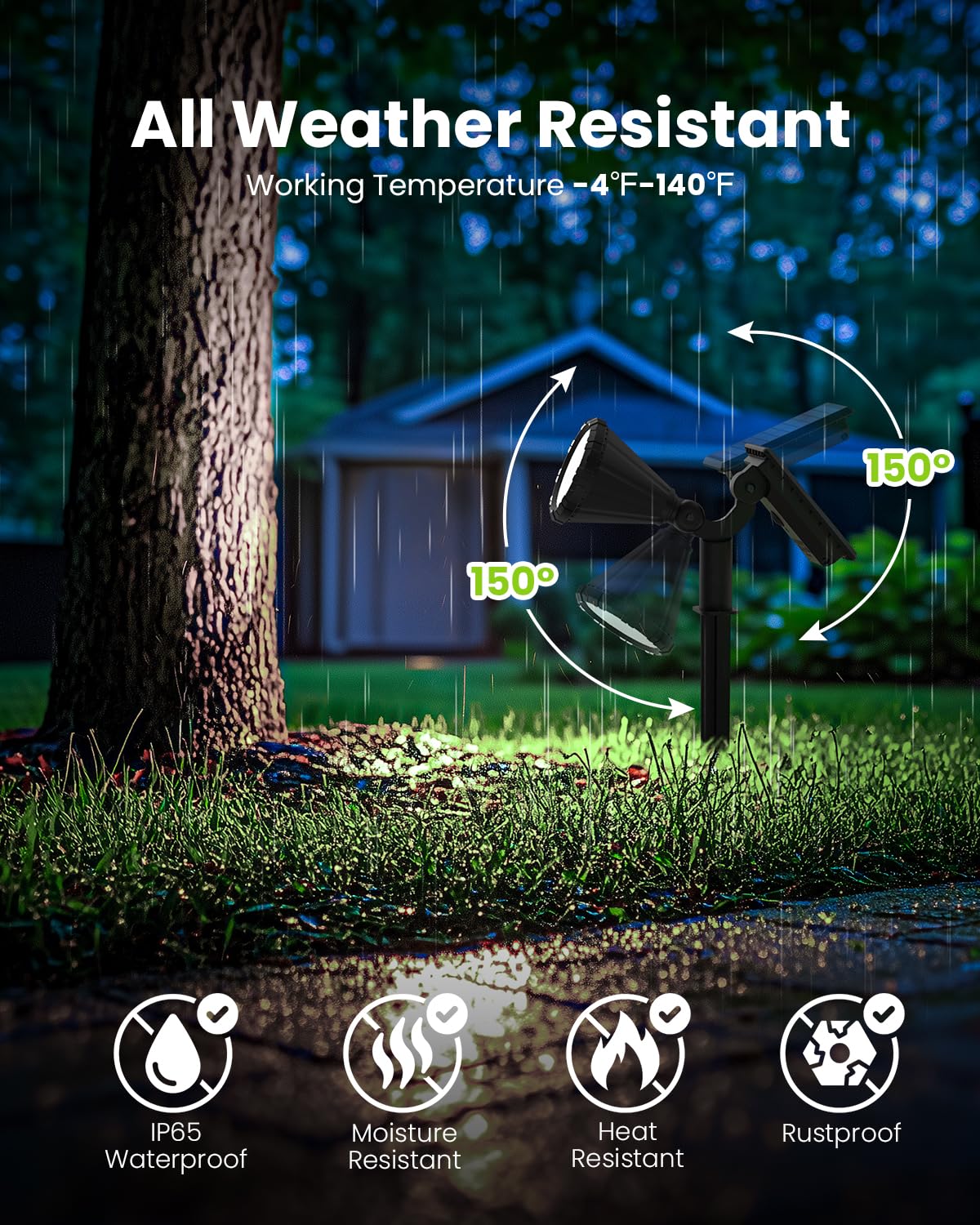 Auderwin Solar Spot Lights Outdoor Waterproof, Solar Powered Flag Lights Halloween Lights, Landscape Spotlights For Tree, House,