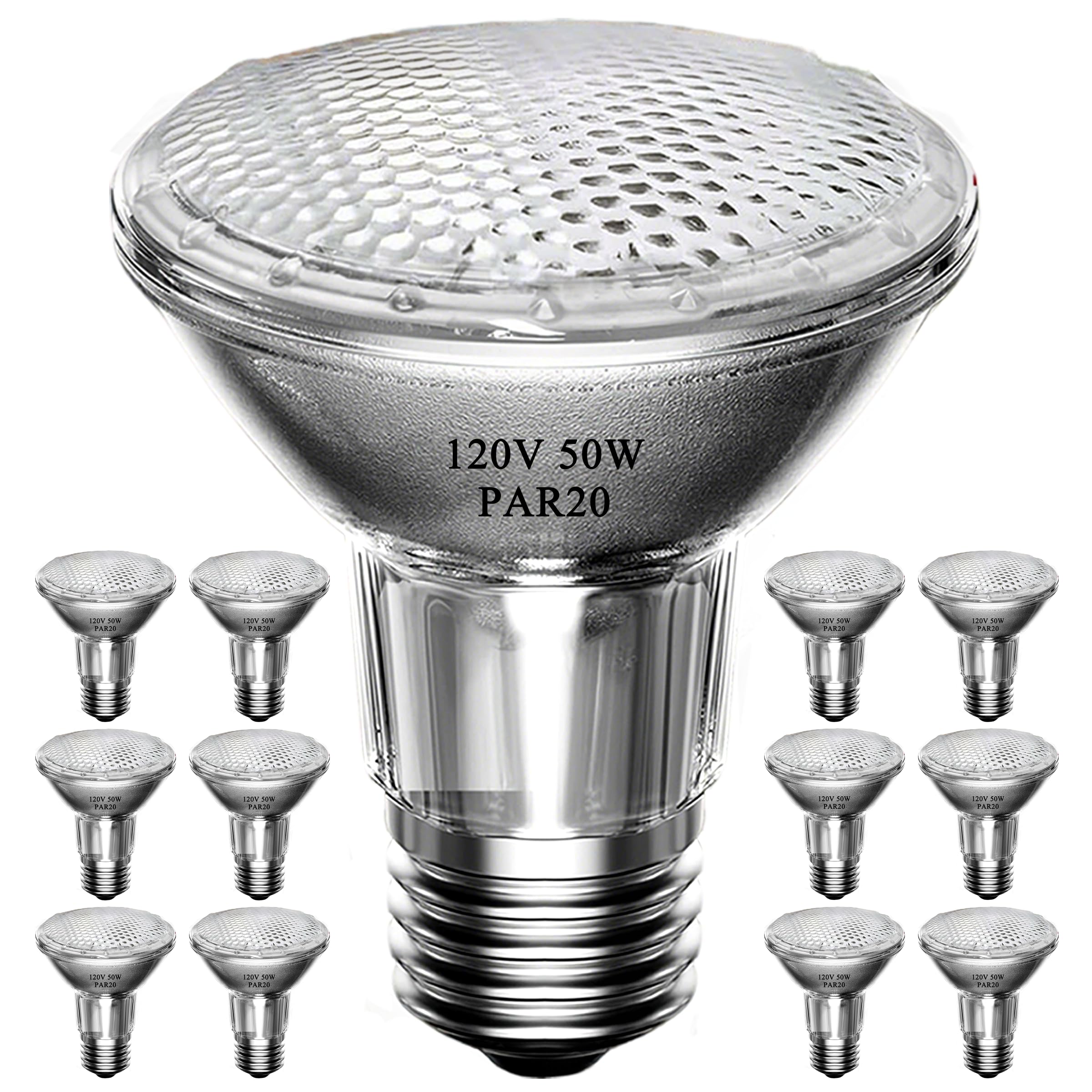 Lachesan Par20 50W Halogen Flood Light Bulbs 12Pcs, 120V, E26 Medium Base, 2700K Warm White Dimmable For Indoor Spotlight, Range