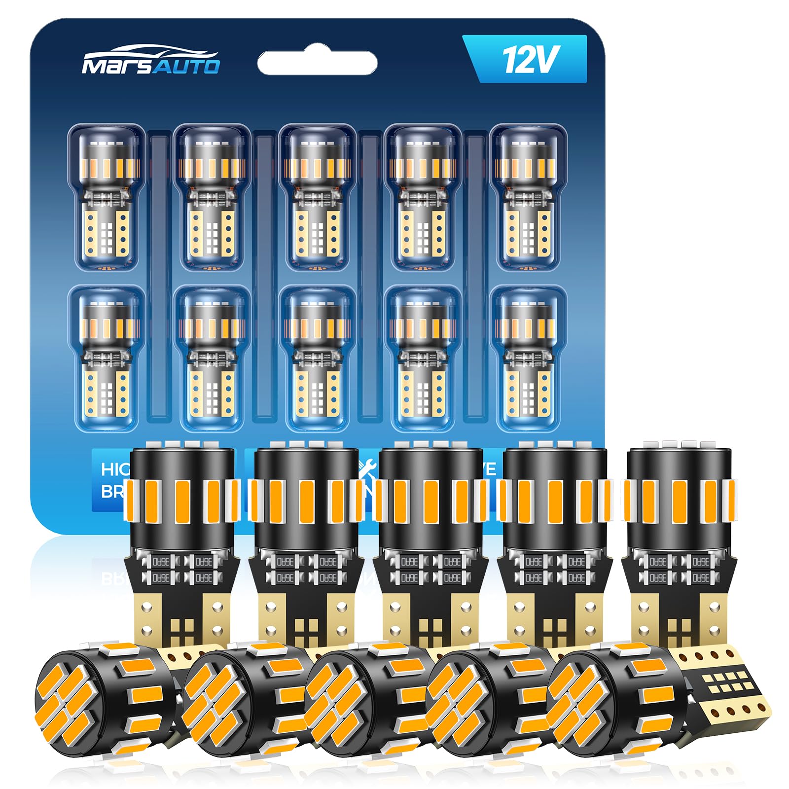Marsauto 194 LED Bulb Amber Yellow, Super Bright T10 Wedge Replacement for Dome Map Light, Pack of 10