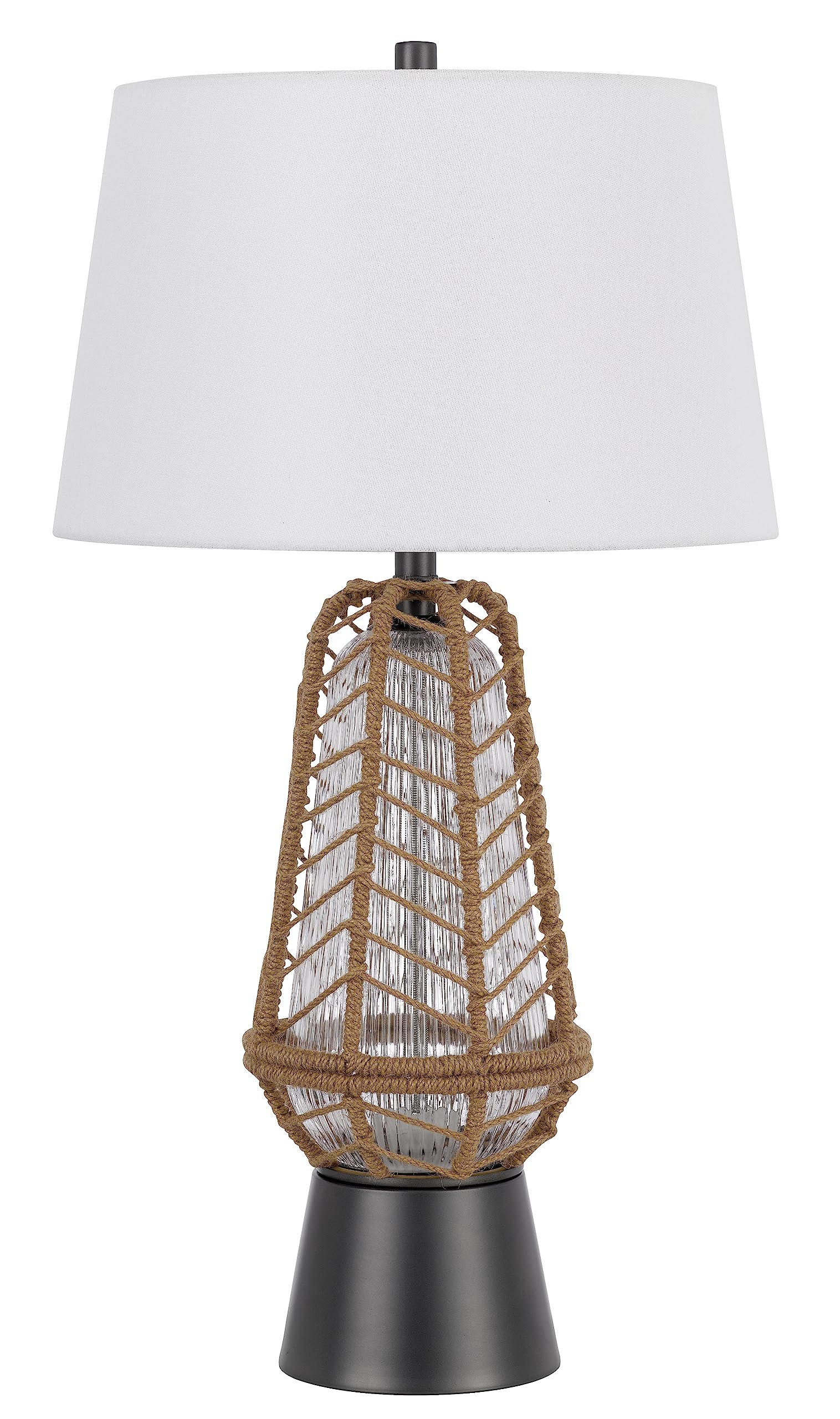 Hanko 100W 3 Way Table lamp with 2W LED Night Light with Burlap Wrapped Glass and Metal Base