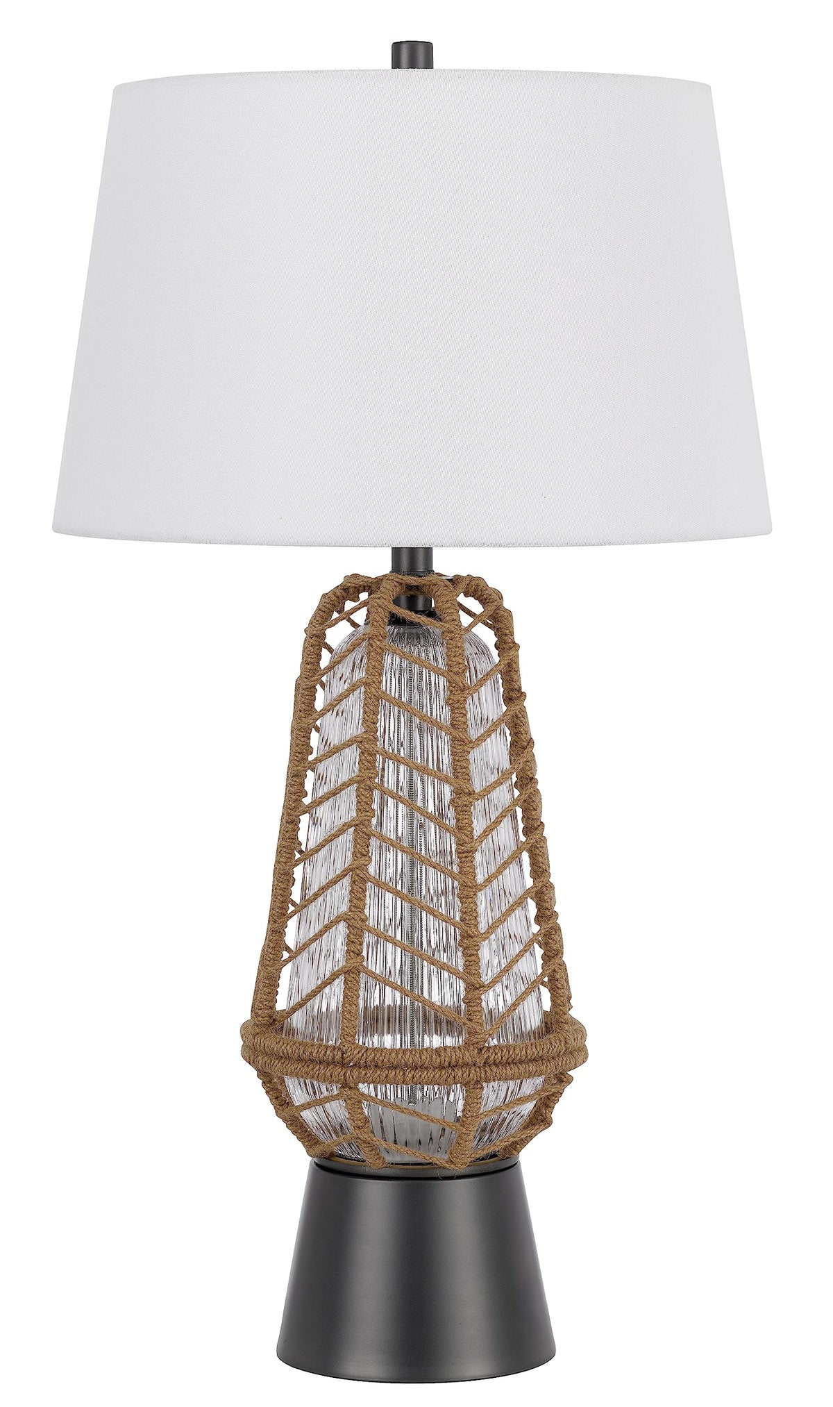 Hanko 100W 3 Way Table lamp with 2W LED Night Light with Burlap Wrapped Glass and Metal Base