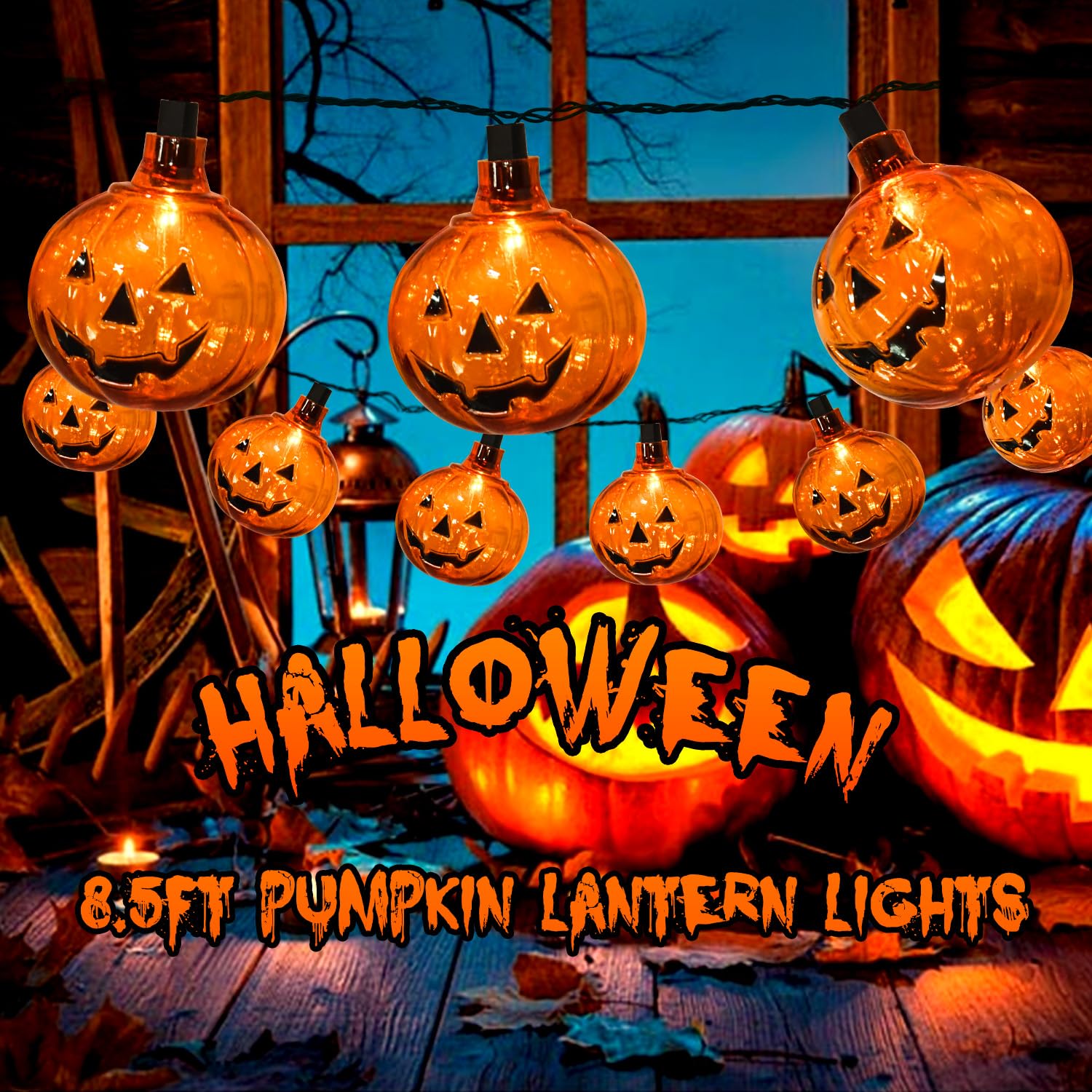 Halloween Decorations Pumpkin String Lights, 8.5 Feet Clear Pumpkin Lights With 10Pcs Pumpkin Lantern Lights, For Halloween Indoor Outdoor Party Patio Yard Home Decor
