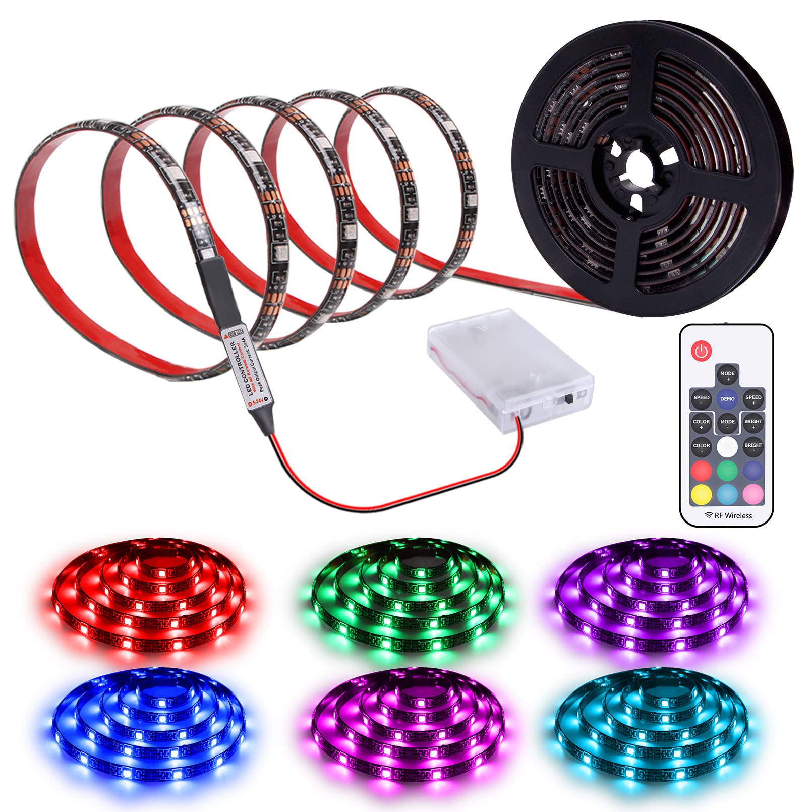 abtong Led Strip Lights Battery Powered RGB Led Strip Rope Lights Waterproof Led Lights with Remote Control Flexible Led Strip L