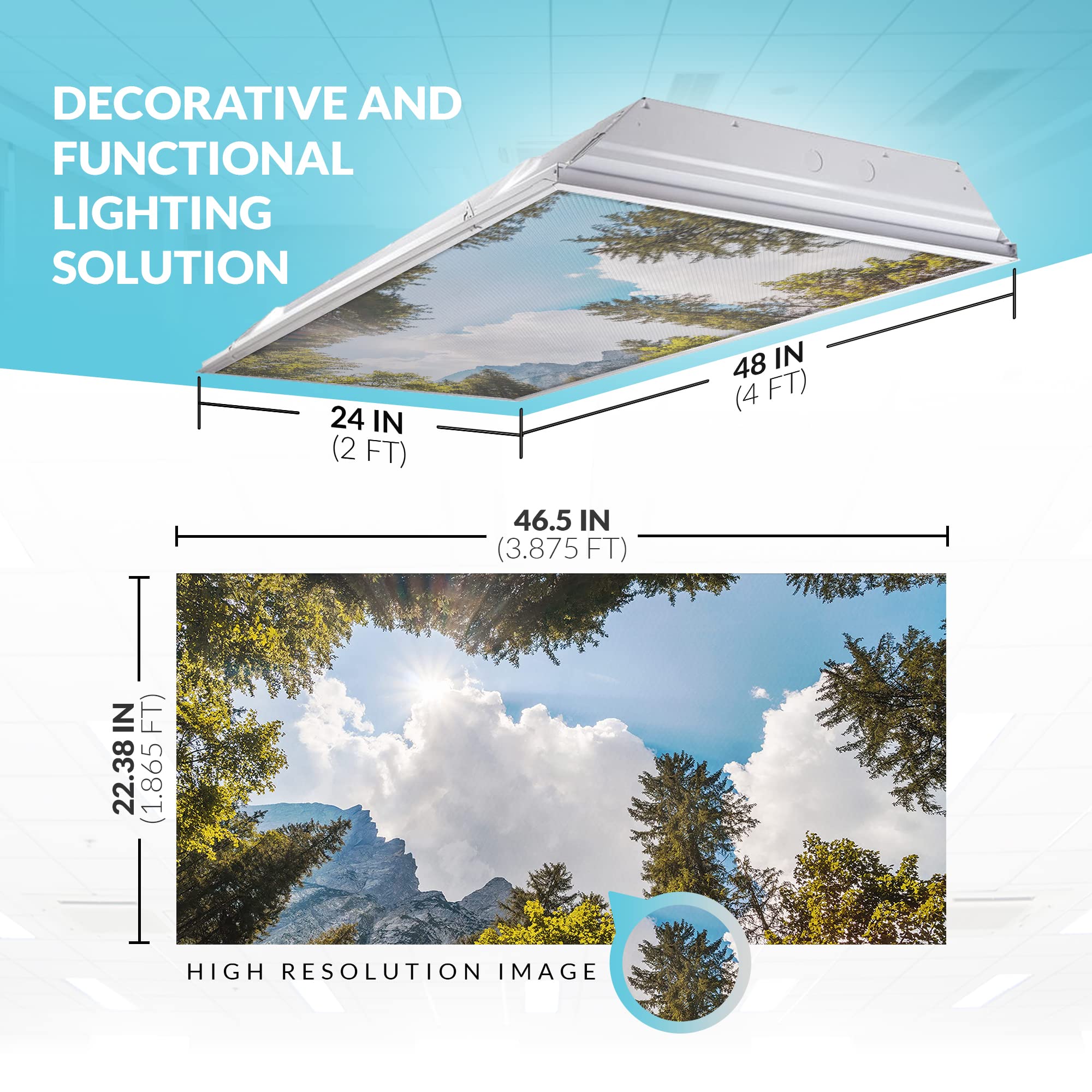OCTO LIGHTS Fluorescent Light Covers - 2x4 Backlit Film - Tree Mountain Sky - Model TRE-009-2x4