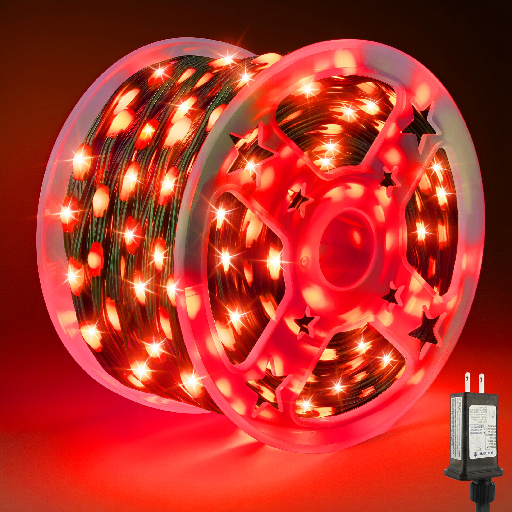 Tcamp 164Ft 500 Led Red Christmas Lights  8 Modes Christmas Tree Lights With Timer Memory Function  Green Wire Starry Fairy String Light For Xmas Tree Outdoor Indoor Decor