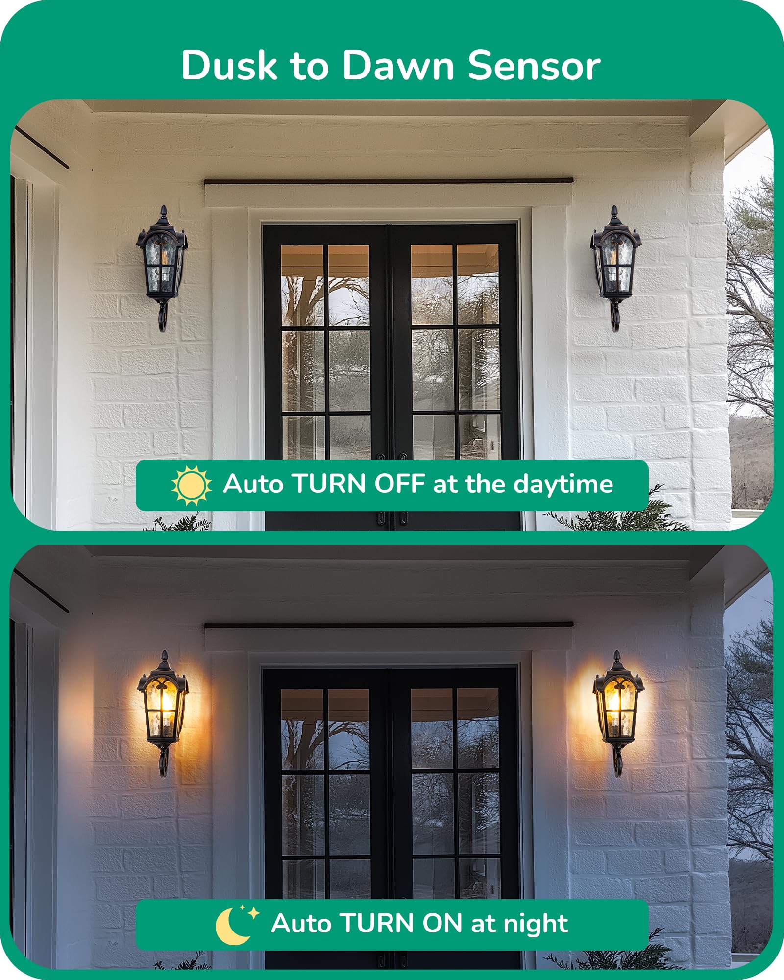 EDISHINE Dusk to Dawn Outdoor Wall Light, 17" Black Roman Lantern with Water Ripple Glass, Waterproof Sconce for Porch, Garage, Patio