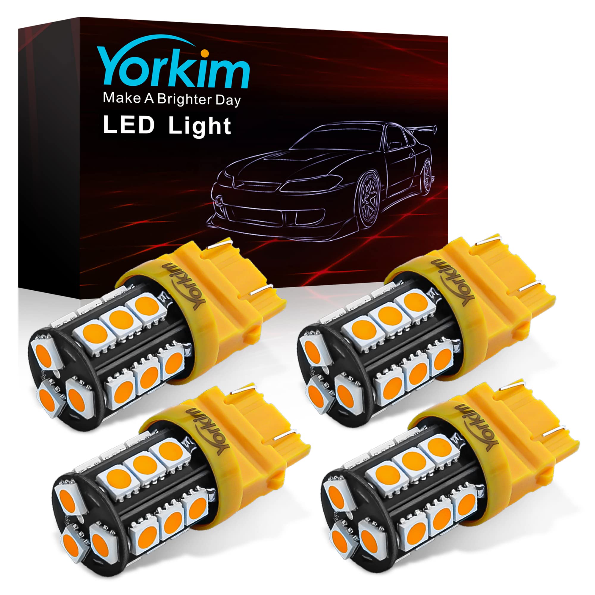 Yorkim 3157 LED Light Bulbs, Amber Yellow, Super Bright, Pack of 4, for Brake and Reverse Lights