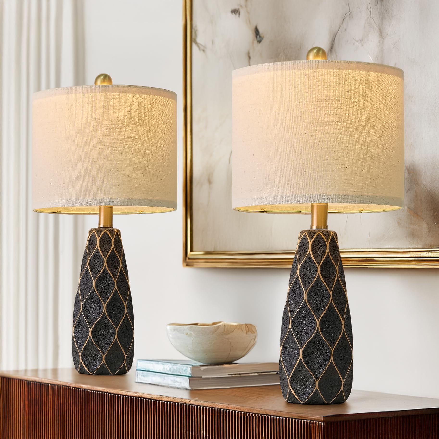 20.75 Small Table Lamps for Living Room Bedroom Lamps Set of 2 Ceramic Modern Boho Bedside Lamps Night Stands Farmhouse Vintage Nightstand Lamp Reading Light Home Office Dorm Desk Deco Gifts  Black
