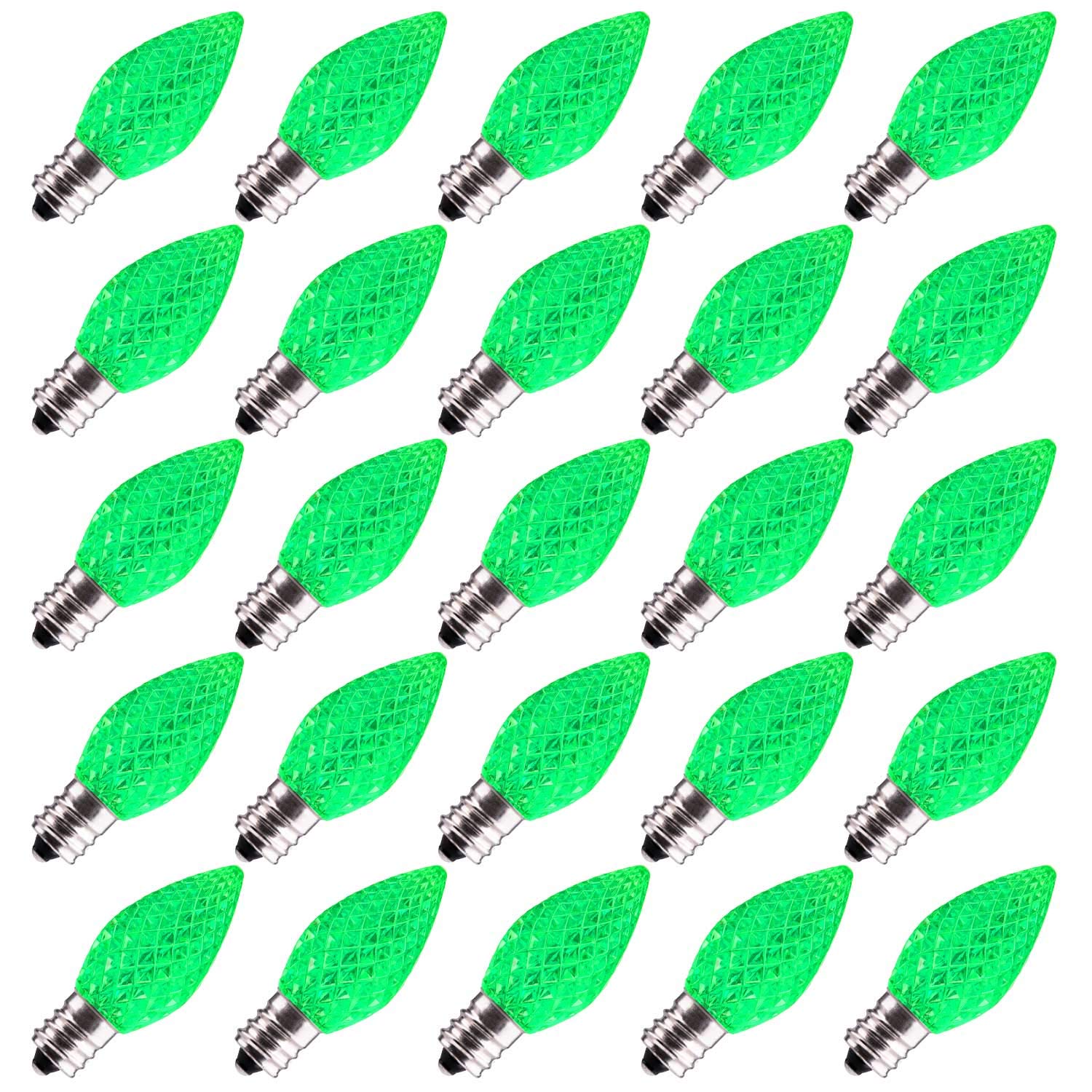 50 Pack C7 Green Christmas Led Replacement Light Bulb, C7 Shatterproof Led Bulbs for Christmas String Lights, E12 Candelabra Base Light Bulb for Outdoor Indoor Christmas Decorative Lights