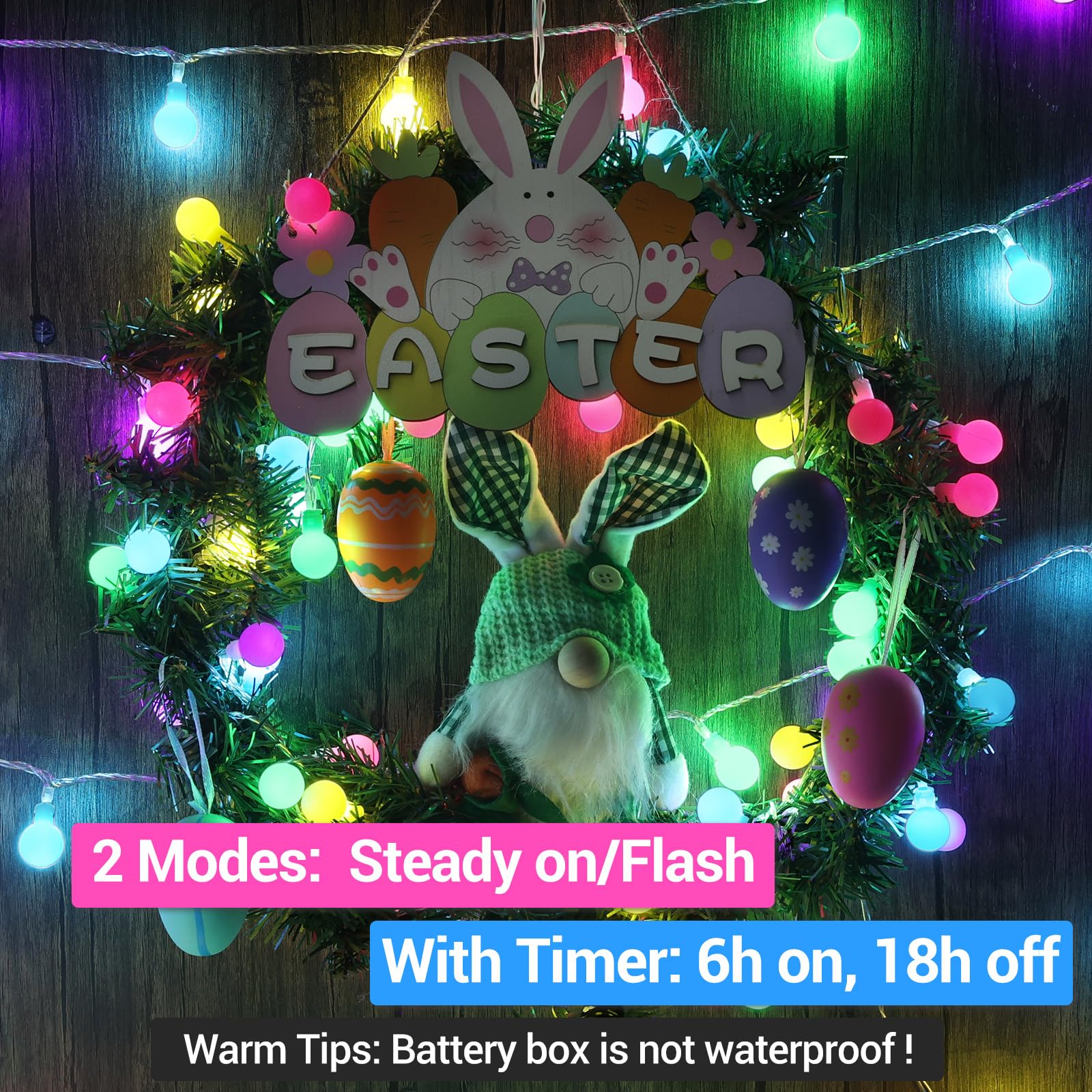 Lyhope Easter Pastel Light, 19.3Ft 60 Led Globe Decoration Lights, Battery Powered Pastel String Lights For Easter, Party, Firep