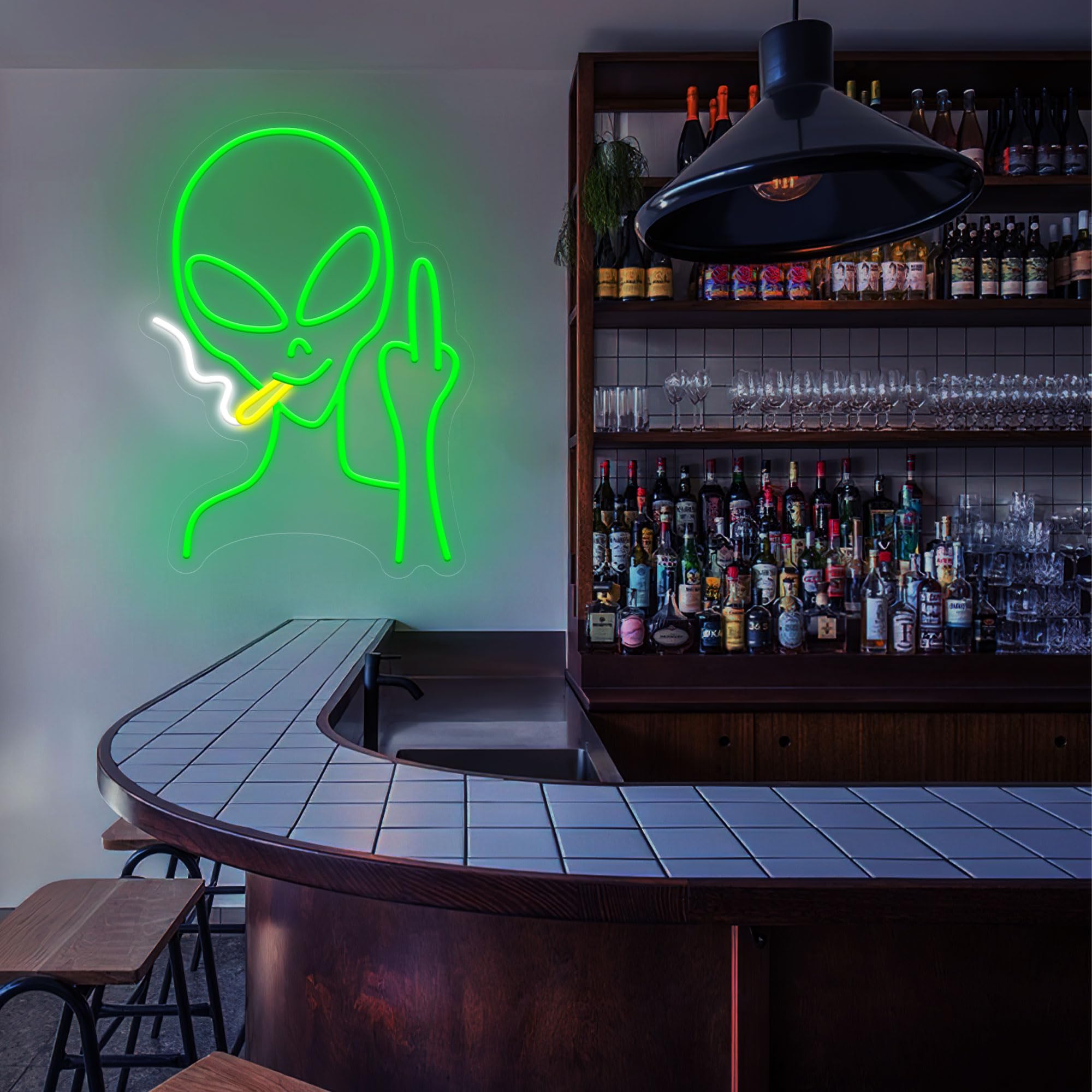 HAJAE Green Alien Neon Sign - Dimmable LED Wall Decor, 15.75 x 11 inches, Perfect for Bedroom, Man Cave, Game Room, Home Bar