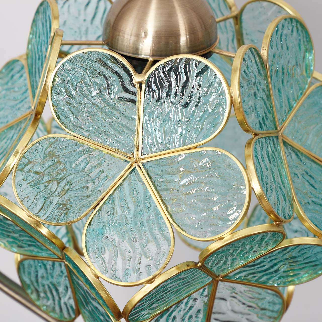 Bieye Tiffany Style Stained Glass Table Lamp, Light Blue Cherry Blossom, 8" Petal Design, Brass Base for Home Décor