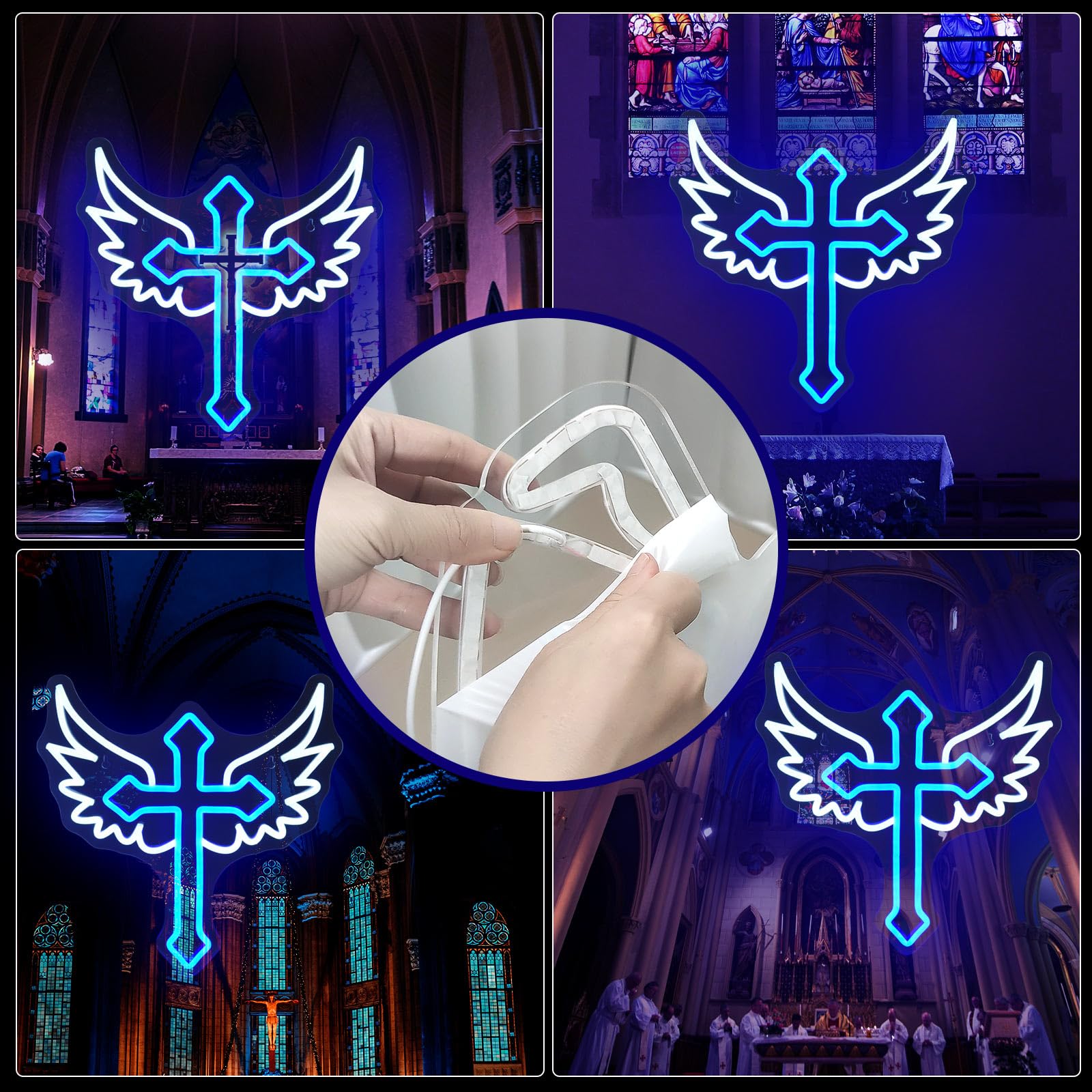 JEDAEMEN LED Neon Sign for Wall Decor, Acrylic Light Up Sign, 13.8 x 13.4 inches, White Blue, USB Powered, Perfect for Birthday Party Decor