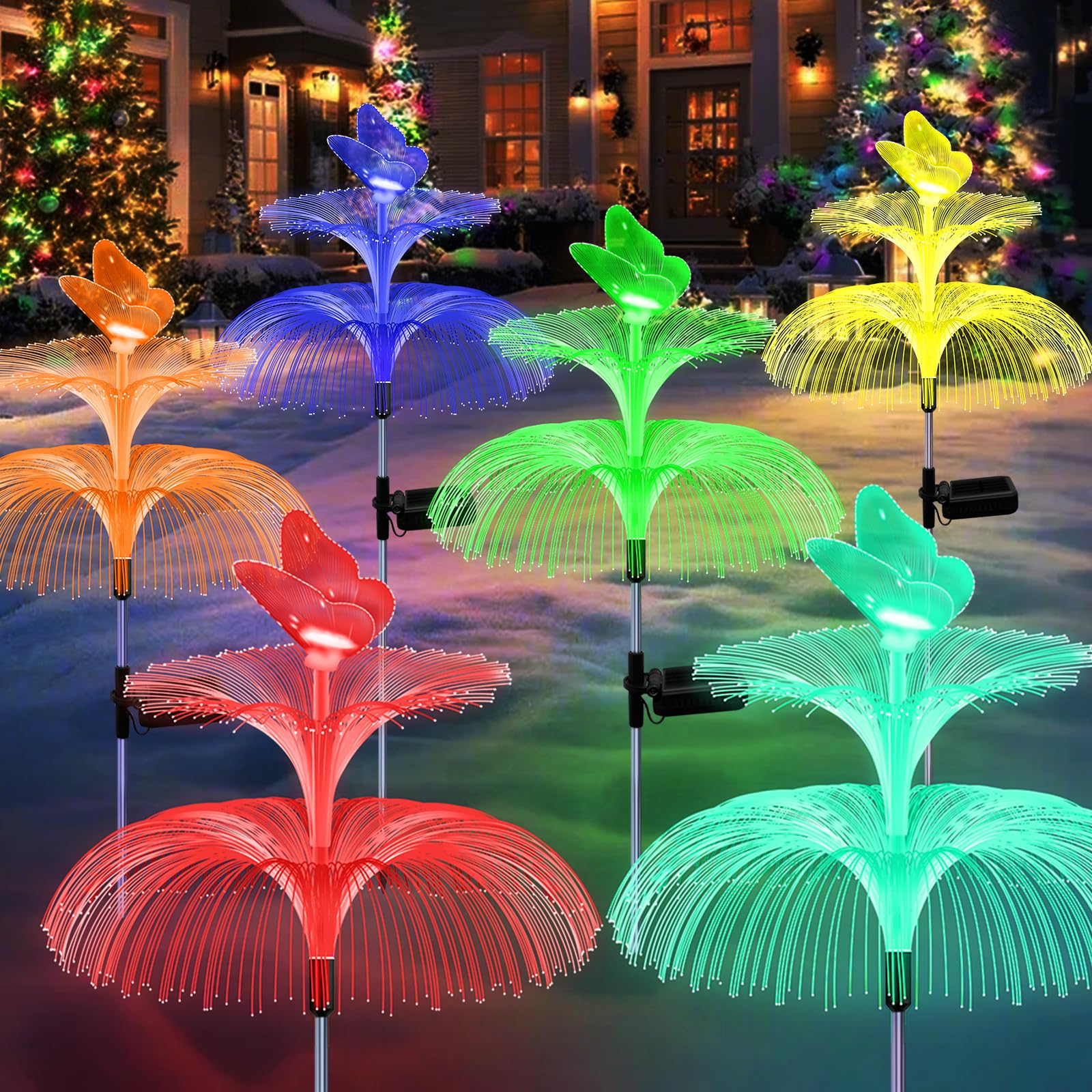 6 Pack Solar Garden Lights, Gardening Birthday Gifts for Mom Grandma Women, Waterproof 7 Color Changing Jellyfish Lights with Bu