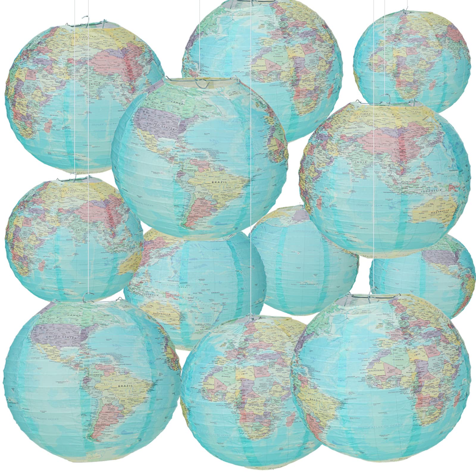 Retisee 12 Pcs 10 Inch Around The World Decorations Globe Hanging Paper Lantern Travel Themed Party Decor World Map Classroom Earth Day Decorations For Home Earth Theme Party Decor