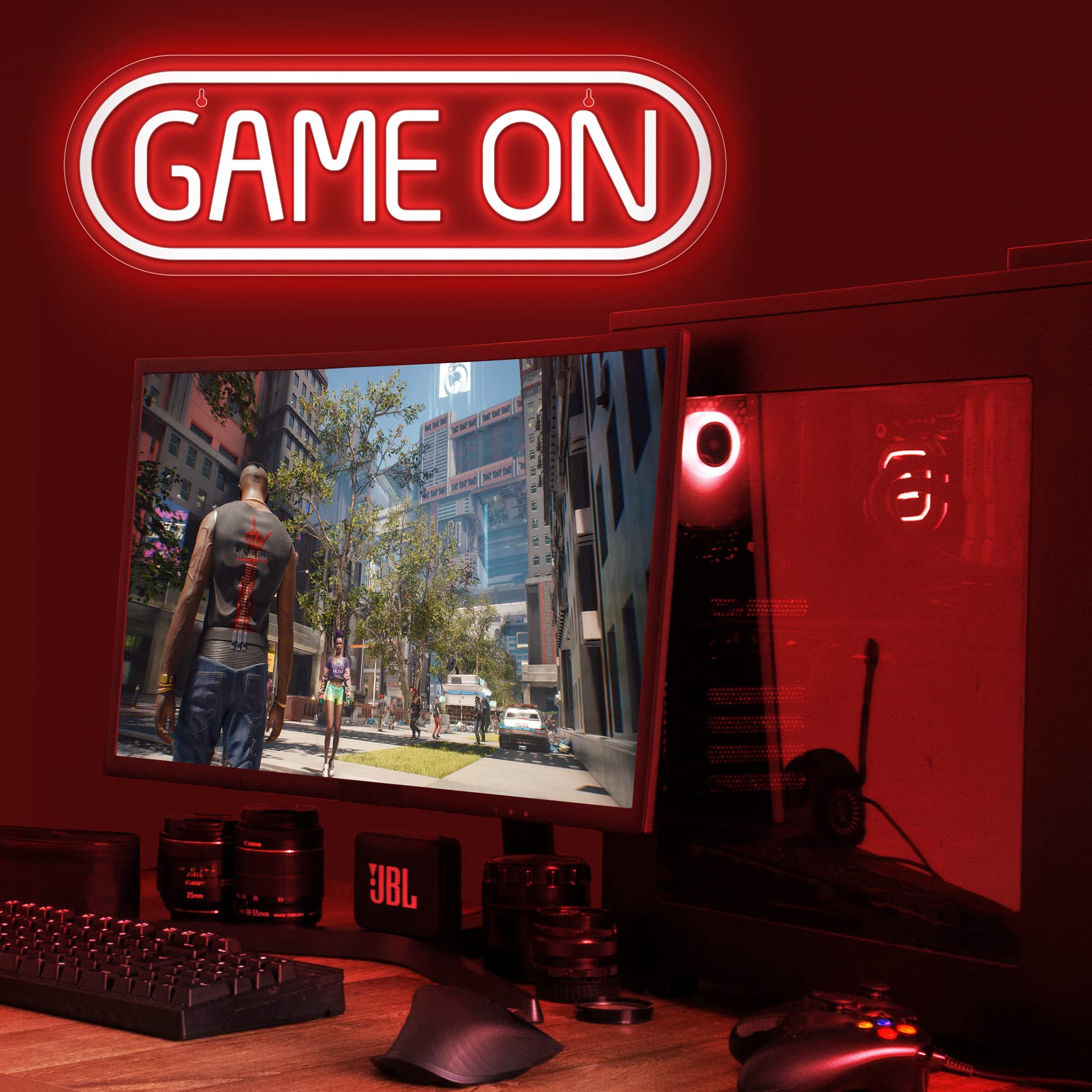 Lumoonosity Game On Neon Sign - Gamer LED Wall Decor - 16.5 x 5.5 inches - GAME ON Red - Model NS-GAME ON Red