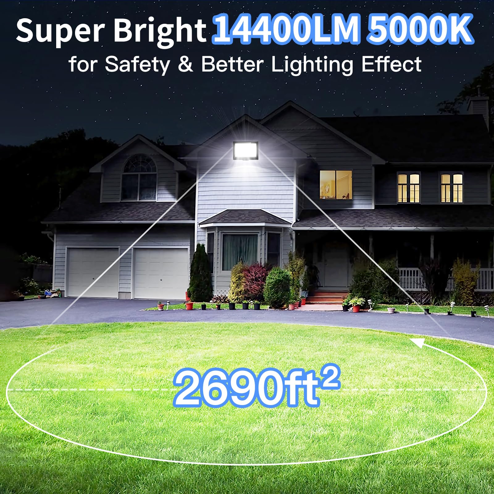 ISUERFY 120W LED Flood Light Outdoor, IP66 Waterproof, 14400Lm, 5000K Daylight White, 2 Pack, Black, Model SUER-FL120W