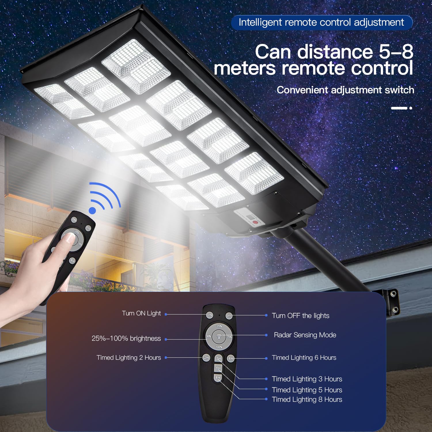 Vikrami 4000W Solar Street Lights, 400000LM, Dusk to Dawn, Motion Sensor, Remote Control, Model VI-158, 1PACK