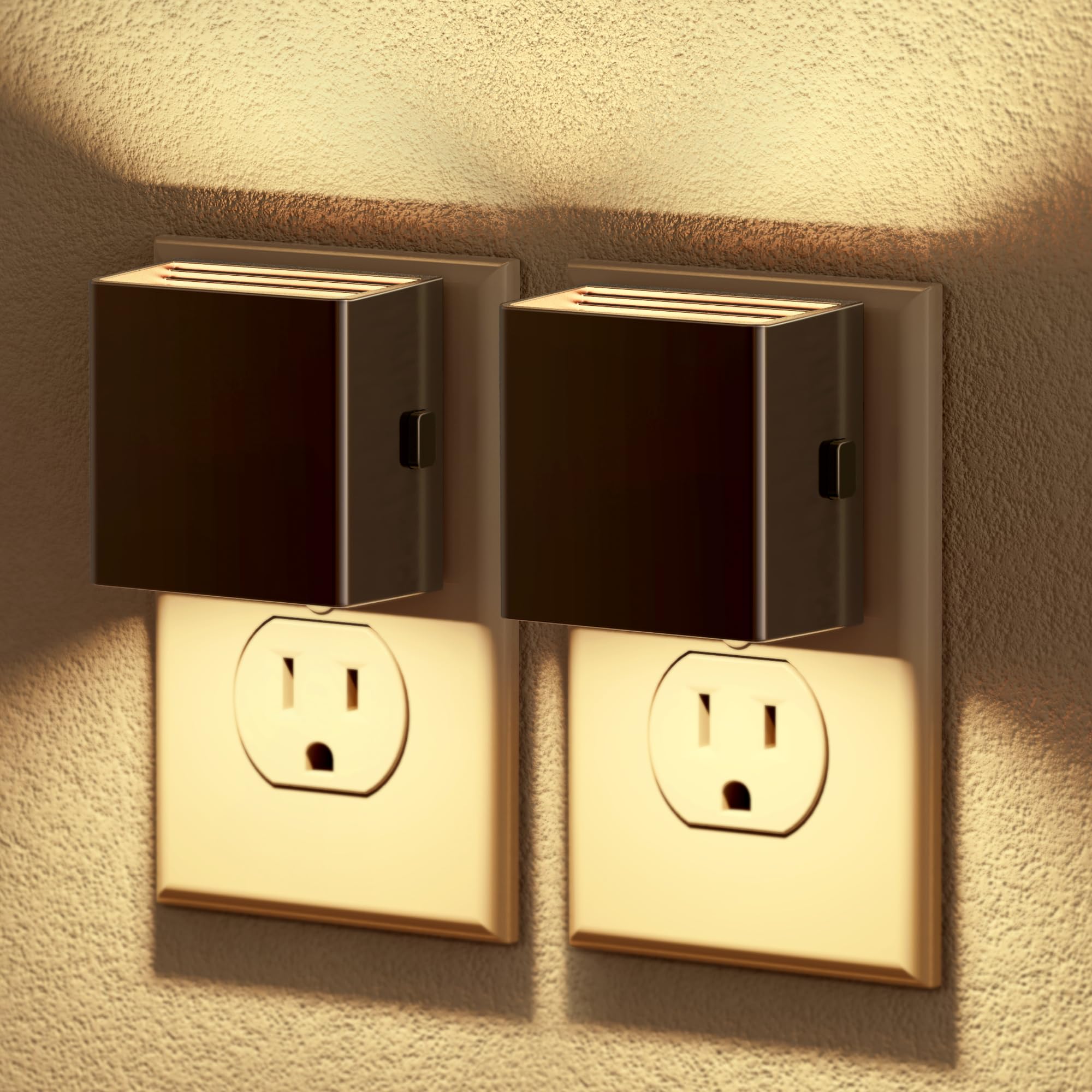 JandCase Night Light, Dusk to Dawn, 3000K Brightness Adjustable, 2 Pack, Square, Black-1, Model C-GY10602LBUS-2