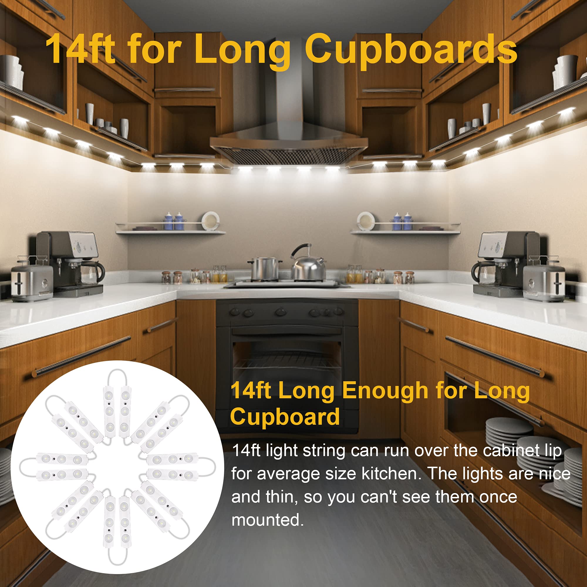 Flexible Jewelry Showcase Lights Kit, 14Ft Adhesive Led Light For Display Case With Power Adapter, Dimmable Bright White Under C