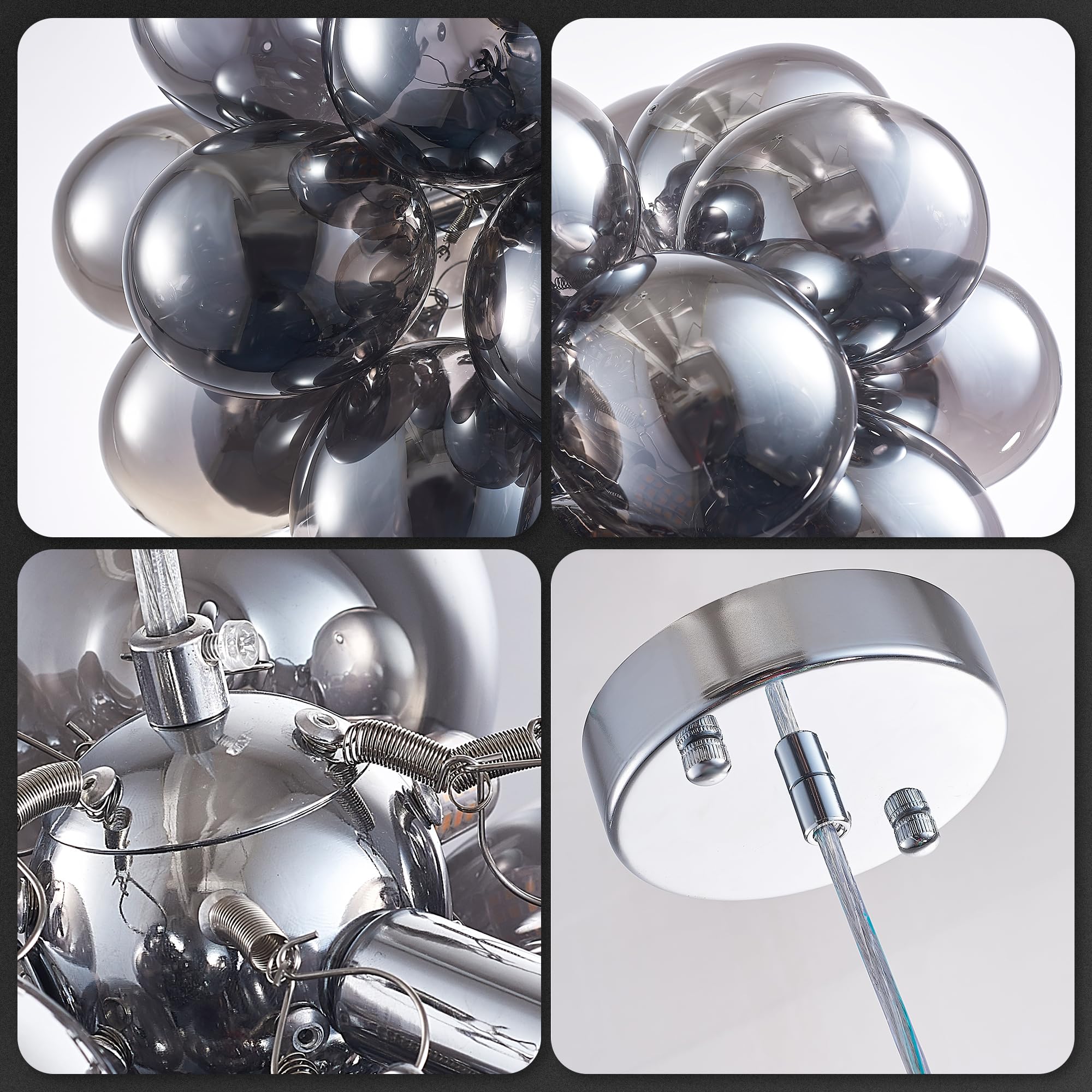 Longree Bubble Ball Chandelier, Dia 20 Inch Blown Black Glass Small Ballon Glass Pendant Light Fixture For Bedroom Study Bathroo
