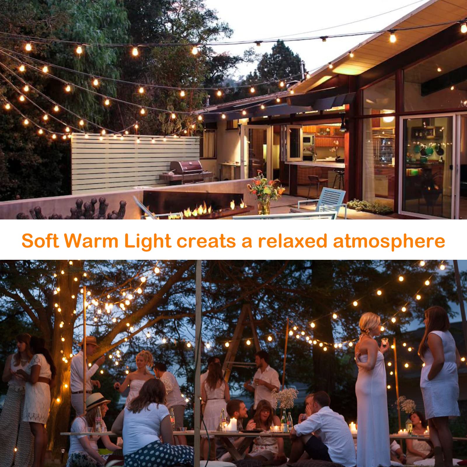 DGE Outdoor LED String Lights 96FT, Shatterproof & Waterproof, 18 AWG UL Listed, White, Model DGE-96-UL-STRINGLIGHTS
