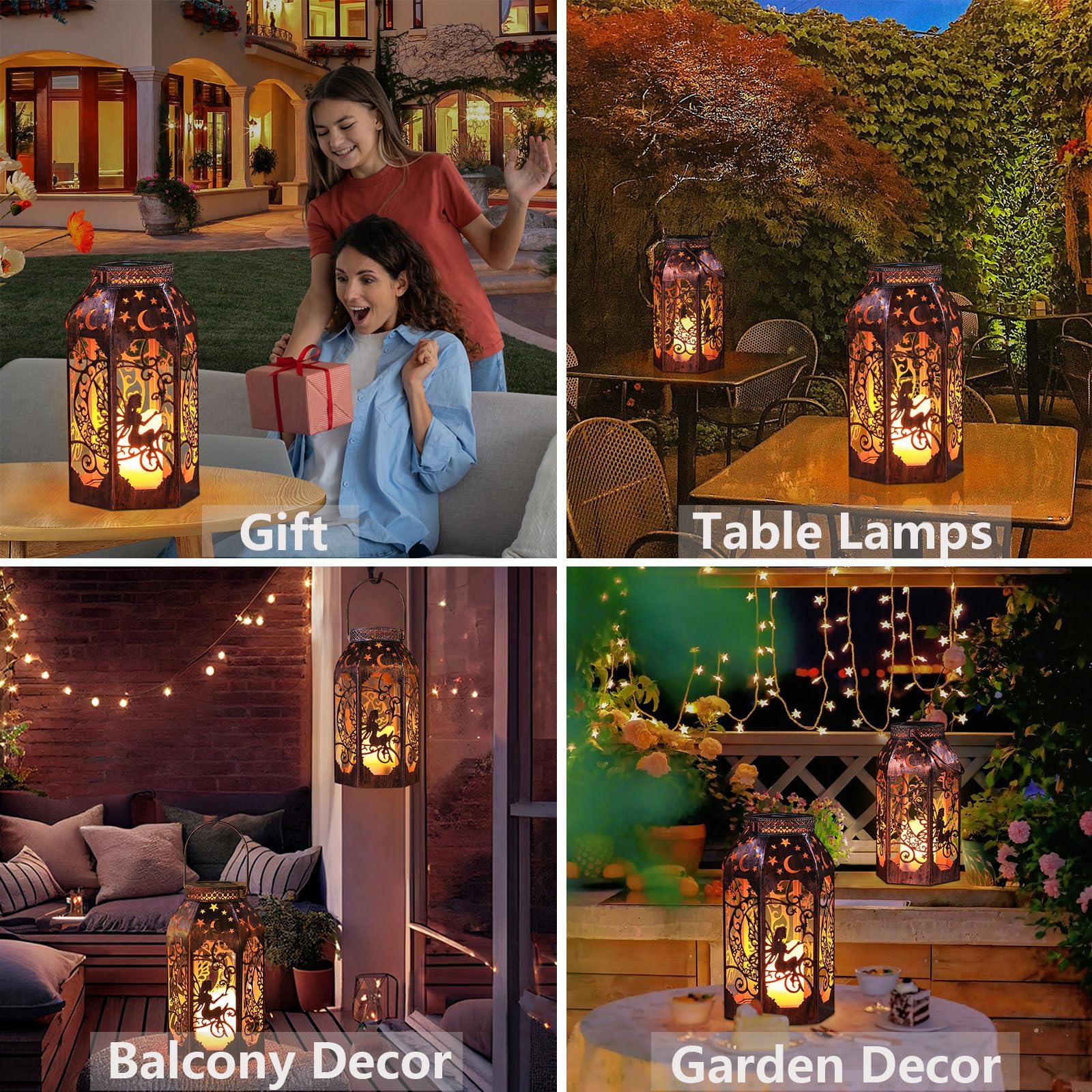 Singingarden Solar Lanterns Outdoor Hanging Metal Bronze Moon Fairy Lantern, 1 Pack Waterproof Flickering Flameless Candle Mission Lights For Table,Pathway,Garden Gifts For Women, Mothers' Day Gift