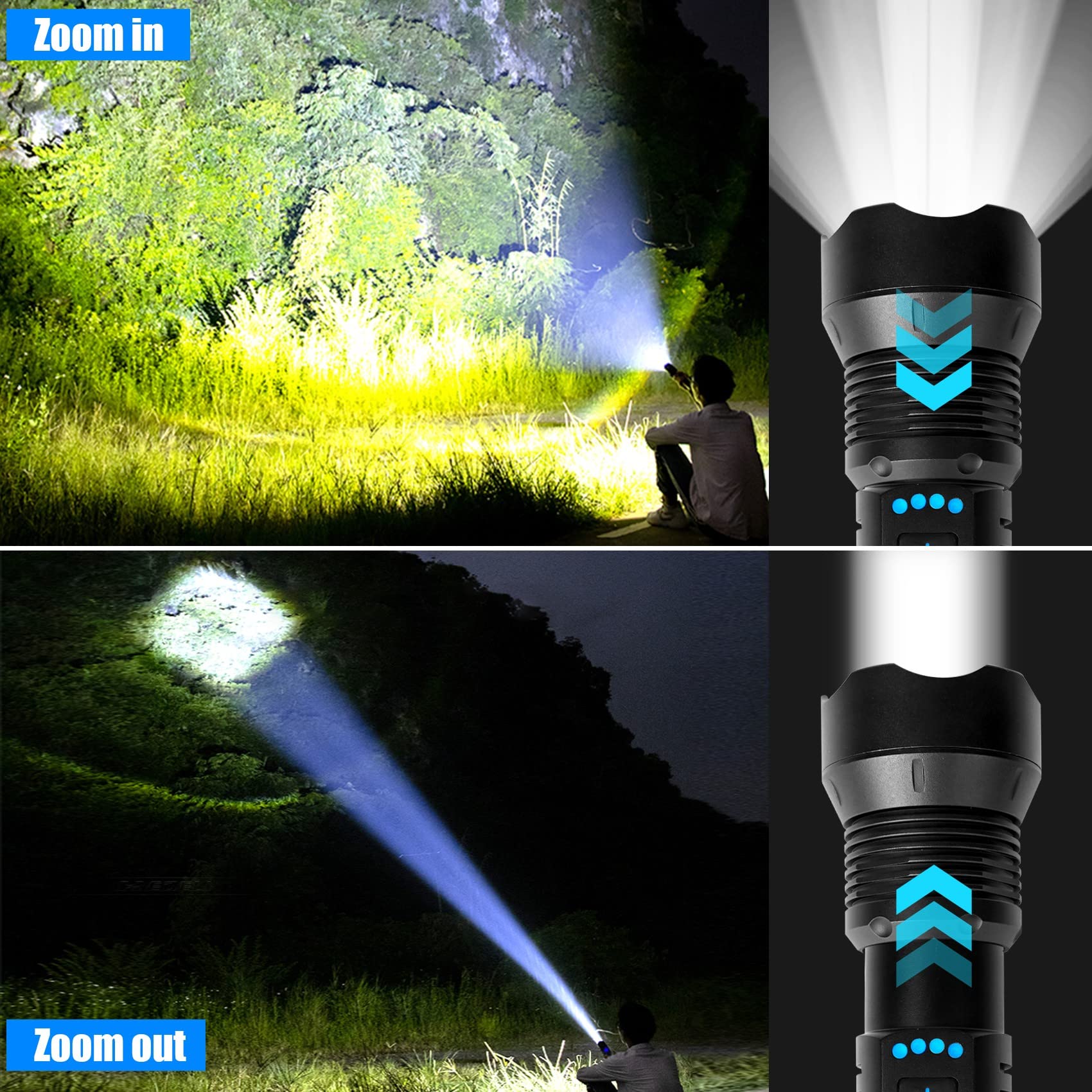 Foleto Rechargeable LED Flashlights, 100000 Lumen, 5 Modes, Waterproof, 2 Pack, Black, Model SJ p70-2