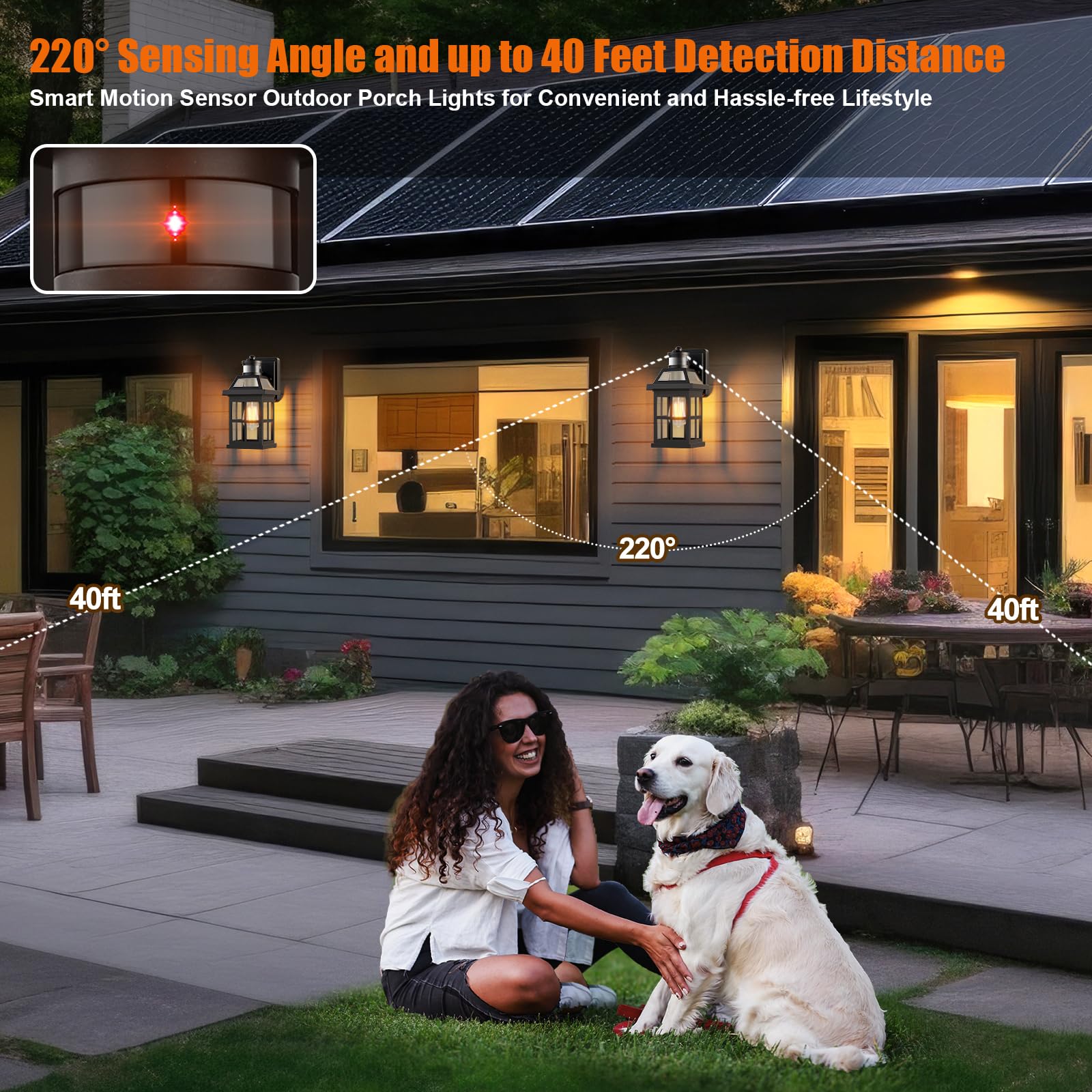Roravilila Motion Sensor Outdoor Light Fixtures 2-Pack Upgraded, Anti-Rust Aluminum Outdoor Sconces Front Porch Lights Black Ext