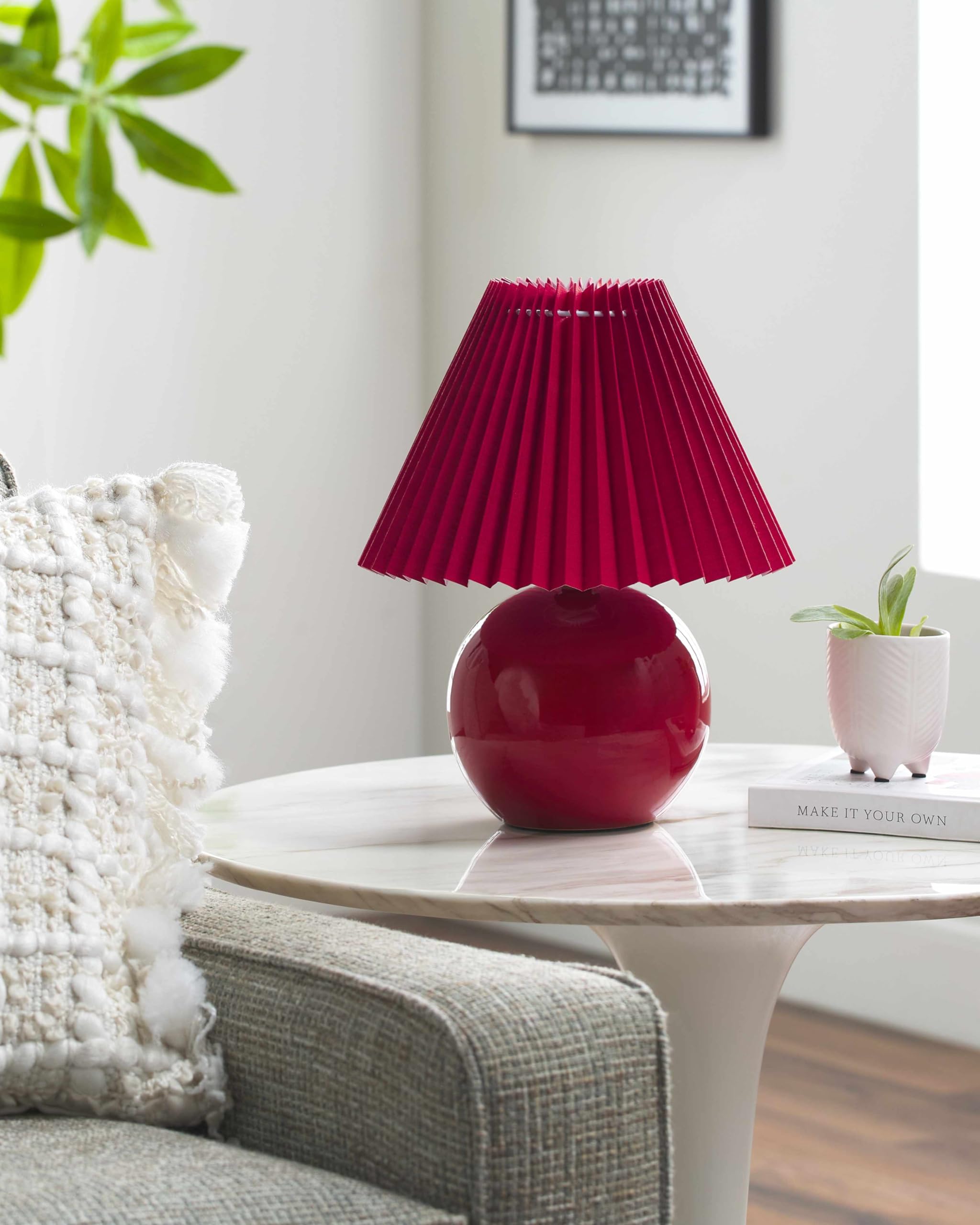 Boutiquerugs Shcheglovo Boho Ceramic Bedside Table Lamp For Bedroom Nightstand - End Side Lighting For Living Room - Red - 12''